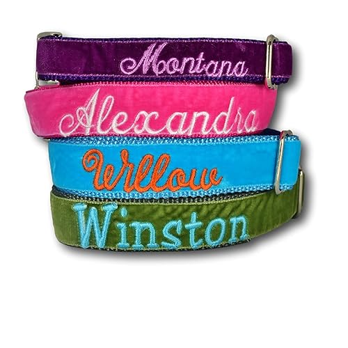 Miniatura 9 de Embroidered Personalized DOG COLLAR with Pet Name and Leash Option - Custom Velvet Dog Collar for Boy & Girl Dogs - 4 Adjustable Sizes for