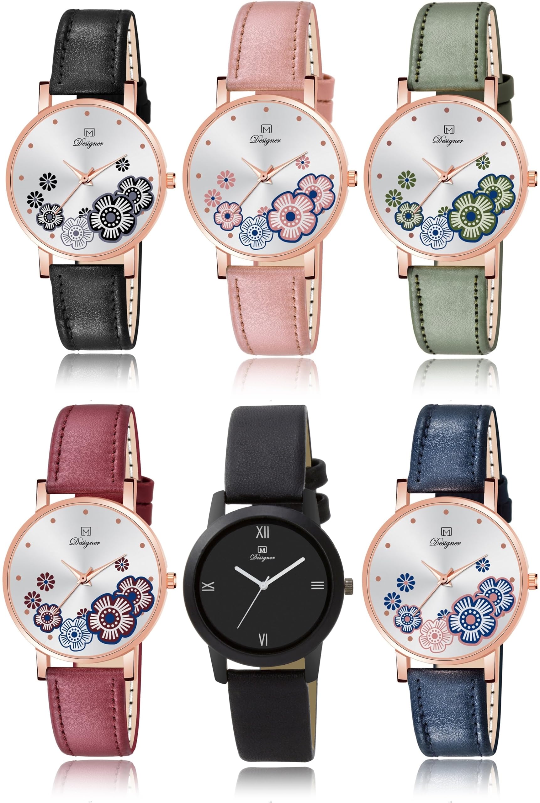 Bollywood Designer Flower Watches For Leather-Belted Flower Print, And Quartz Floral Pattern Wrist Watch Analogue Watch For Girls & Women Combo Pack Of 6,Dial-Multicolor, Band- Multicolor (B0CK4RJT3R) Amazon Price History, Amazon Price Tracker