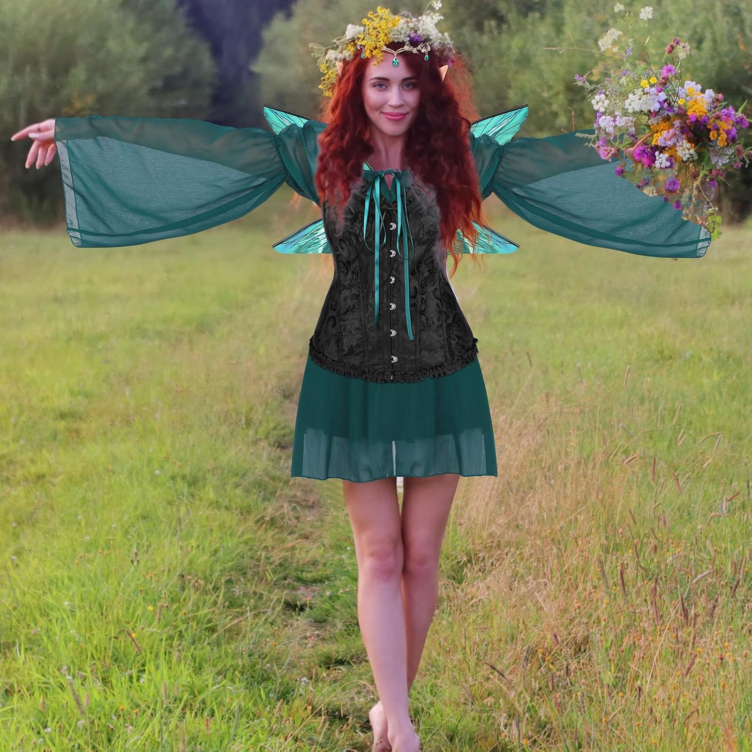 6 Pcs Women Fairy Elf Costume Renaissance Medieval Forest Fairy Elf Dress Accessories for Halloween Cosplay Outfit - Image 4