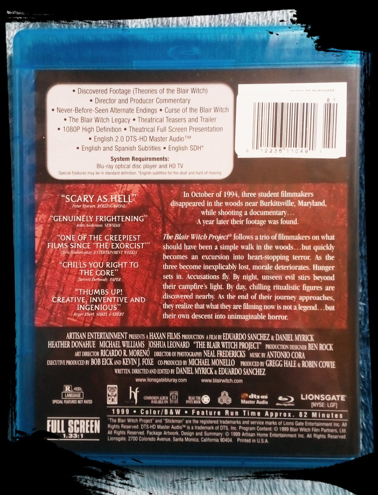 Close-up of the back cover of The Blair Witch Project Blu-ray, highlighting the digital copy section.