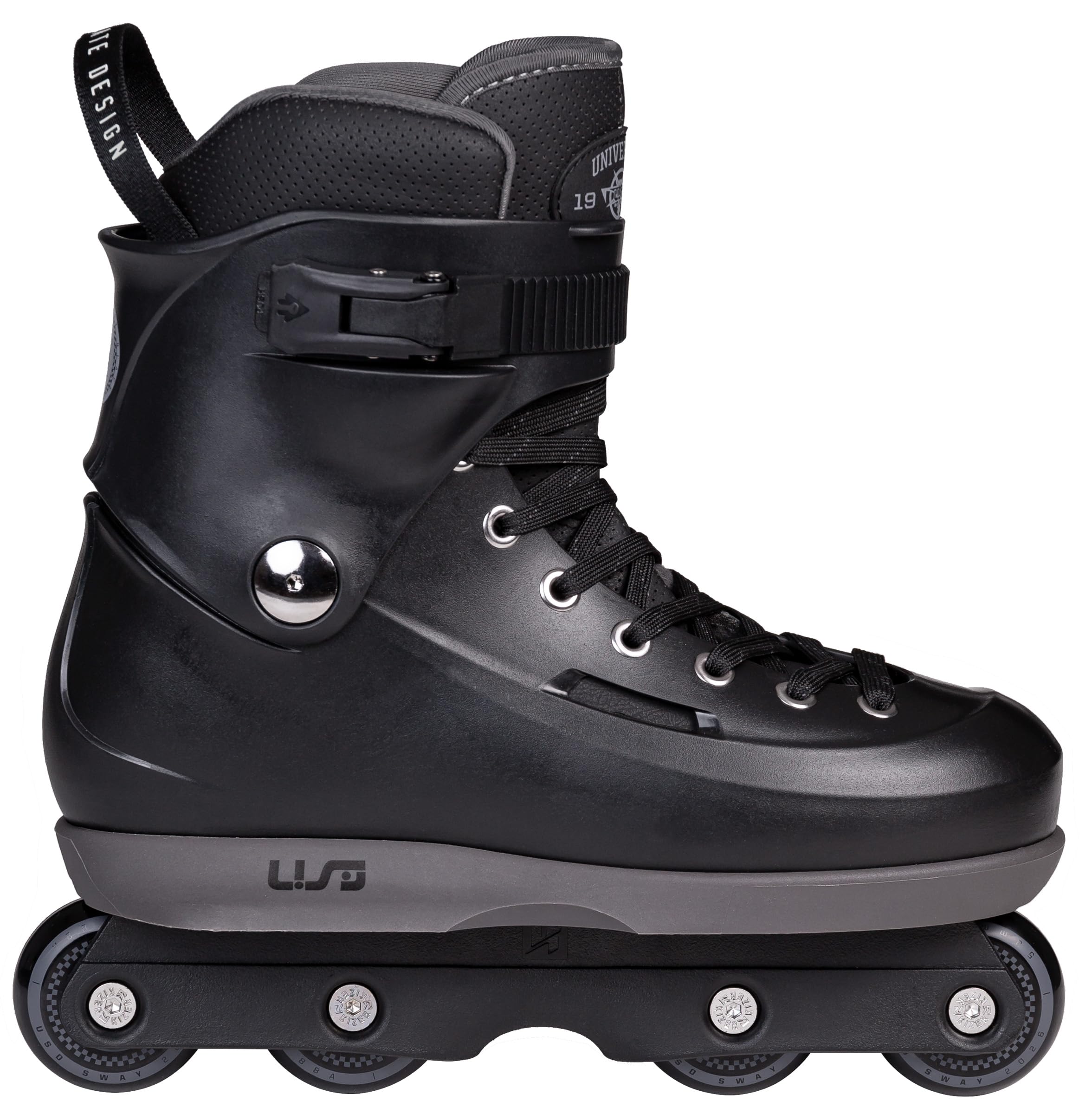 Powerslide USD Sway Chess Black Aggressive Skates – Schwarz Inliner mit Kizer Fluid V Schiene, 58mm 90A Rollen, ABEC 9 Kugellager, Hardboot & Komfort-Innenschuh – Street & Park Skate (46-47)