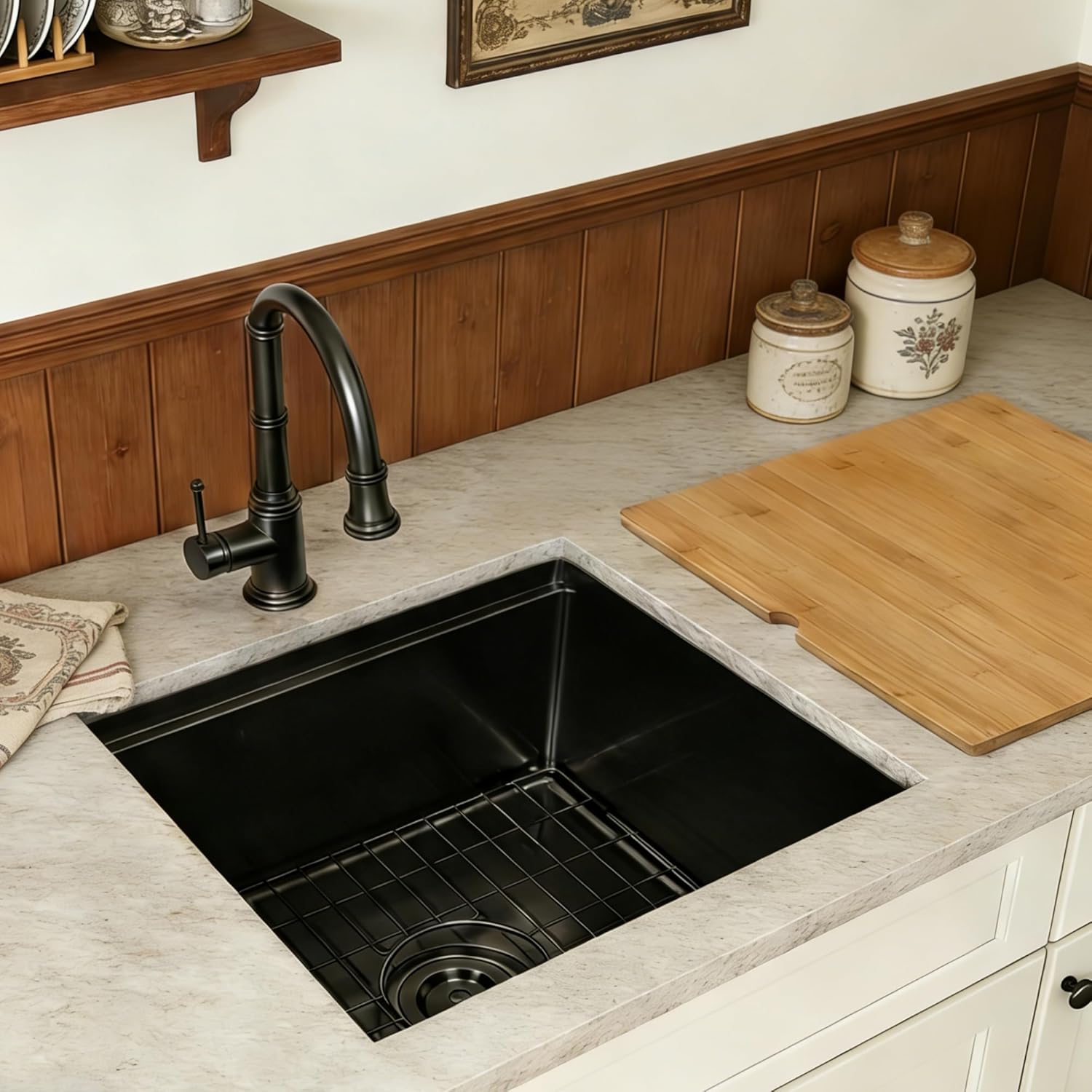 Black Bar Sink Undermount,Small Bar & Prep Sinks,16 gauge Stainless Steel Bar Sink with Workstation for Wet Bar Area (17" X 19")