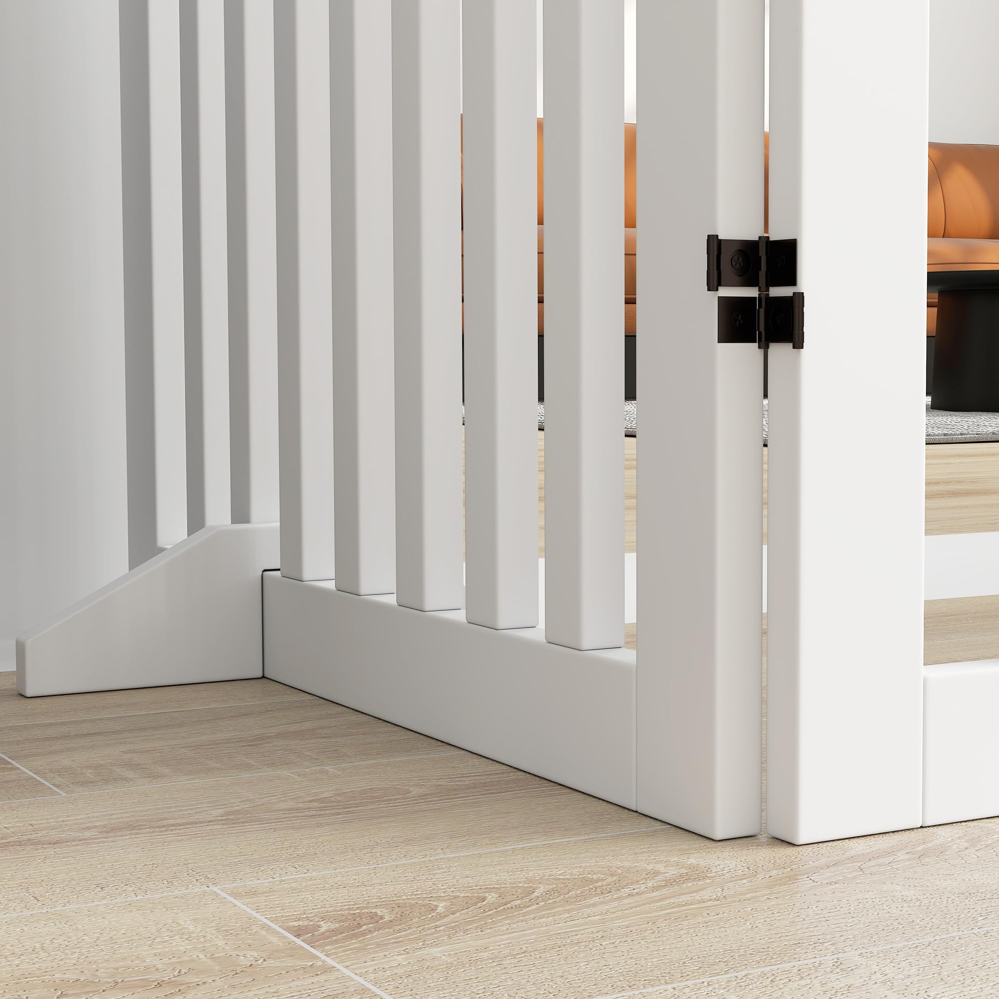 PawHut Freistehendes Treppengitter mit Füßen Holz 240 x 81 cm Weiß | Absperrgitter Hund, Hundegitter Schutzgitter, Treppenschutzgitter für Treppen Türen, Türschutzgitter Küche Flur, 4 Paneelen