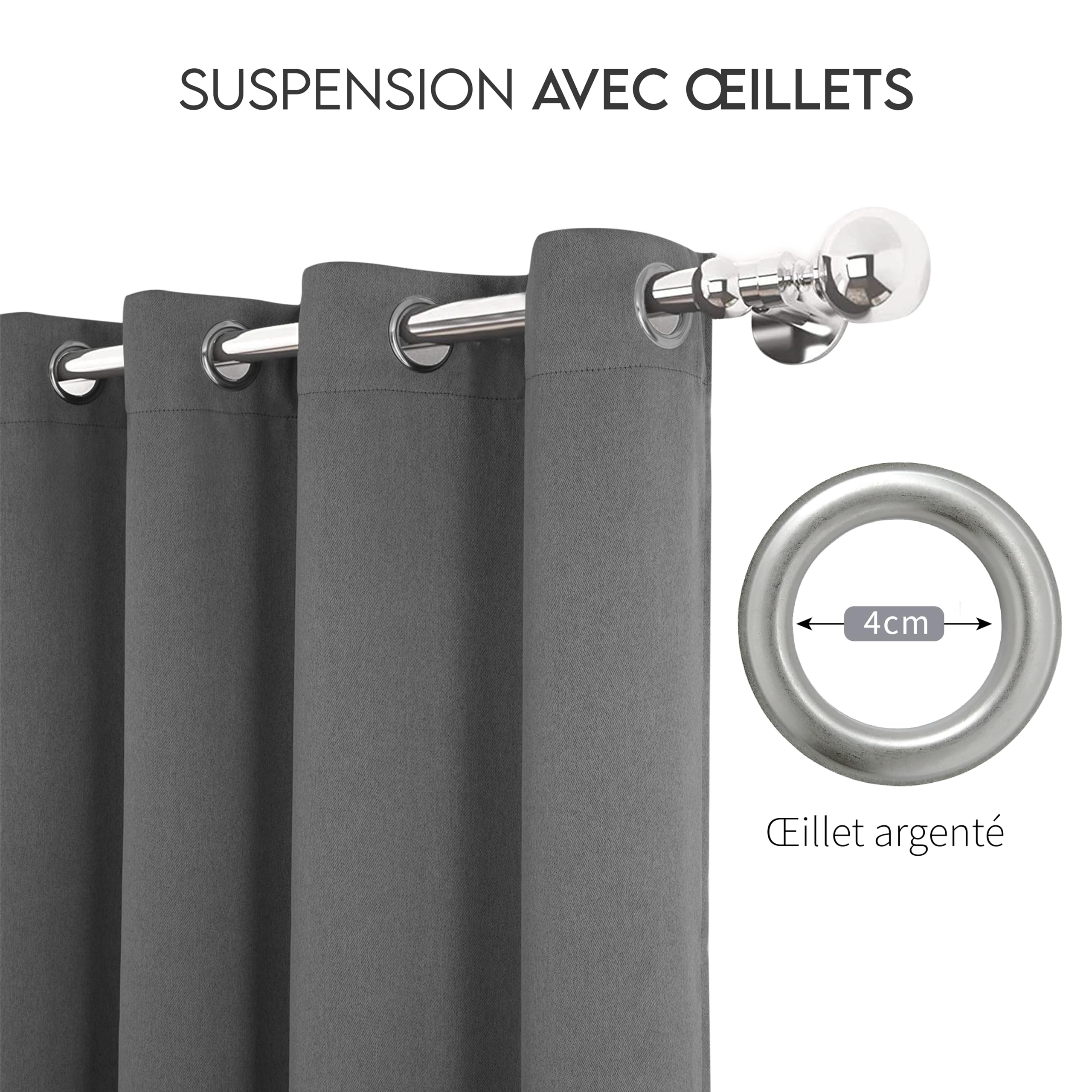 2 Rideaux Occultants Premium & Thermo-isolants - 135x220cm - Couleur Gris - Ultra Épais - 340g/m²