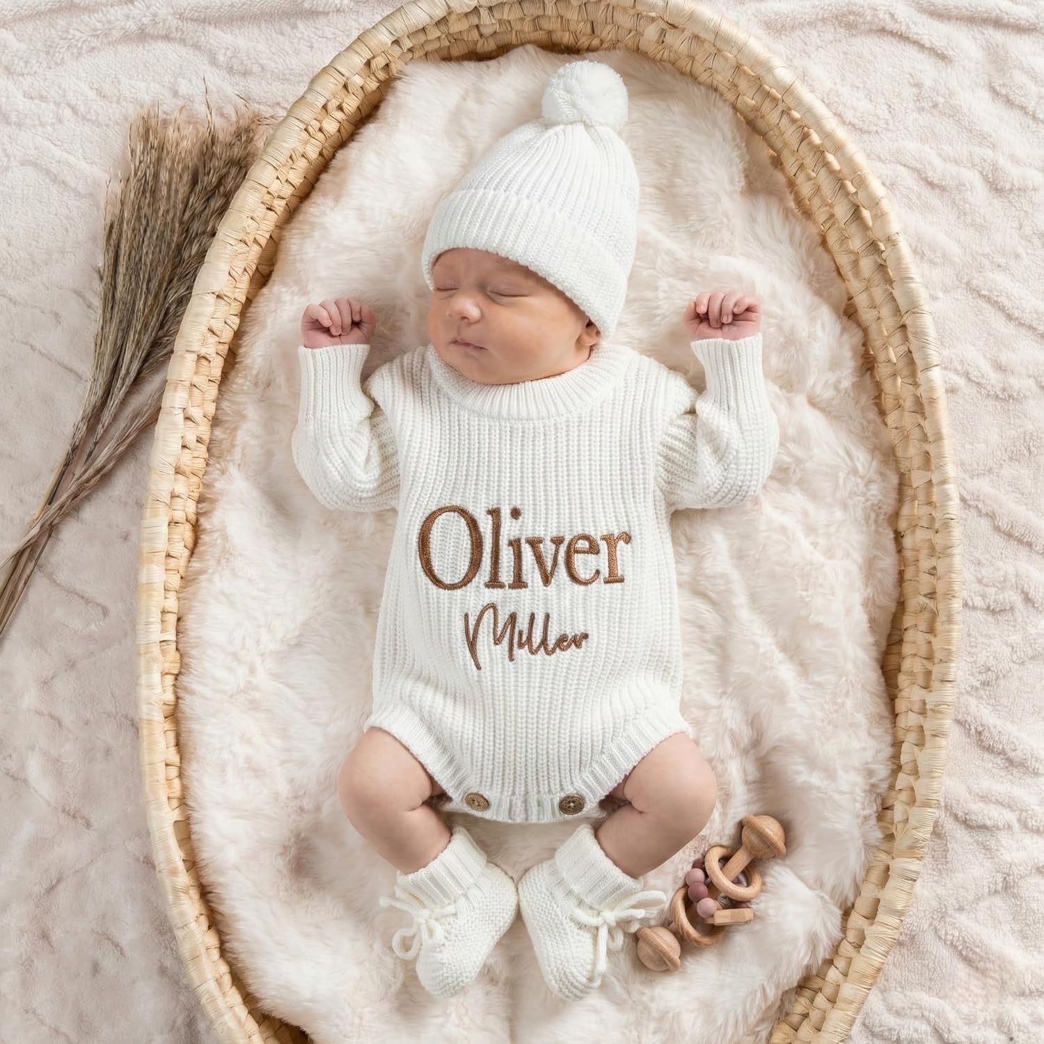 Custom Embroidered Baby Knit Romper | Personalized Chunky Sweater One-Piece | Keepsake for Newborn & Infant Photo Shoots - Image 2