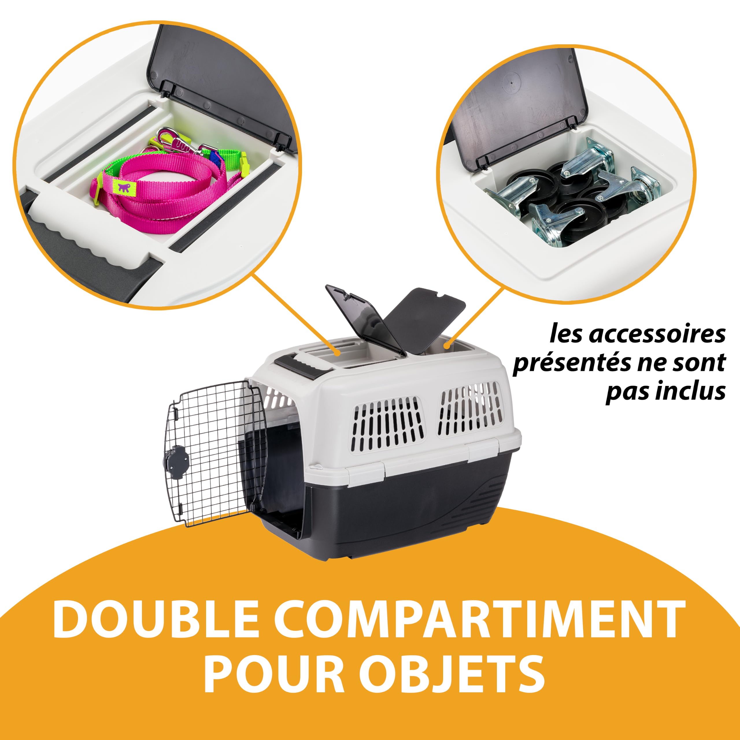 Ferplast Cage de Transport pour Chiens CLIPPER PLUS, IATA, Boite Panier Transport Grand Chien max 60 Kg, fermeture sécurisée, Compartiment pour accessoires, Poignée amovible, 105 x 75 x h 79 cm