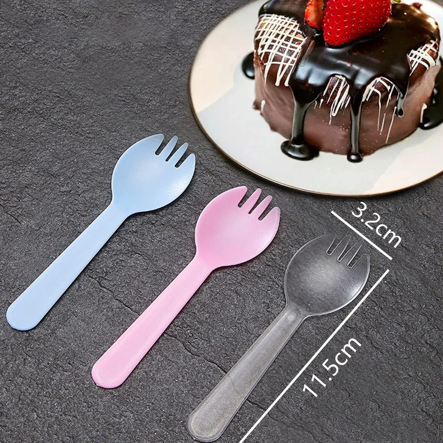 100PCS Disposable Sporks, Individually Wrappe Eco-Friendly Durable Plastic Spork, 2 in 1 Forks and Spoons Great for Lunch, Picnics or Restaurant and Party Supply (Pink) image 2
