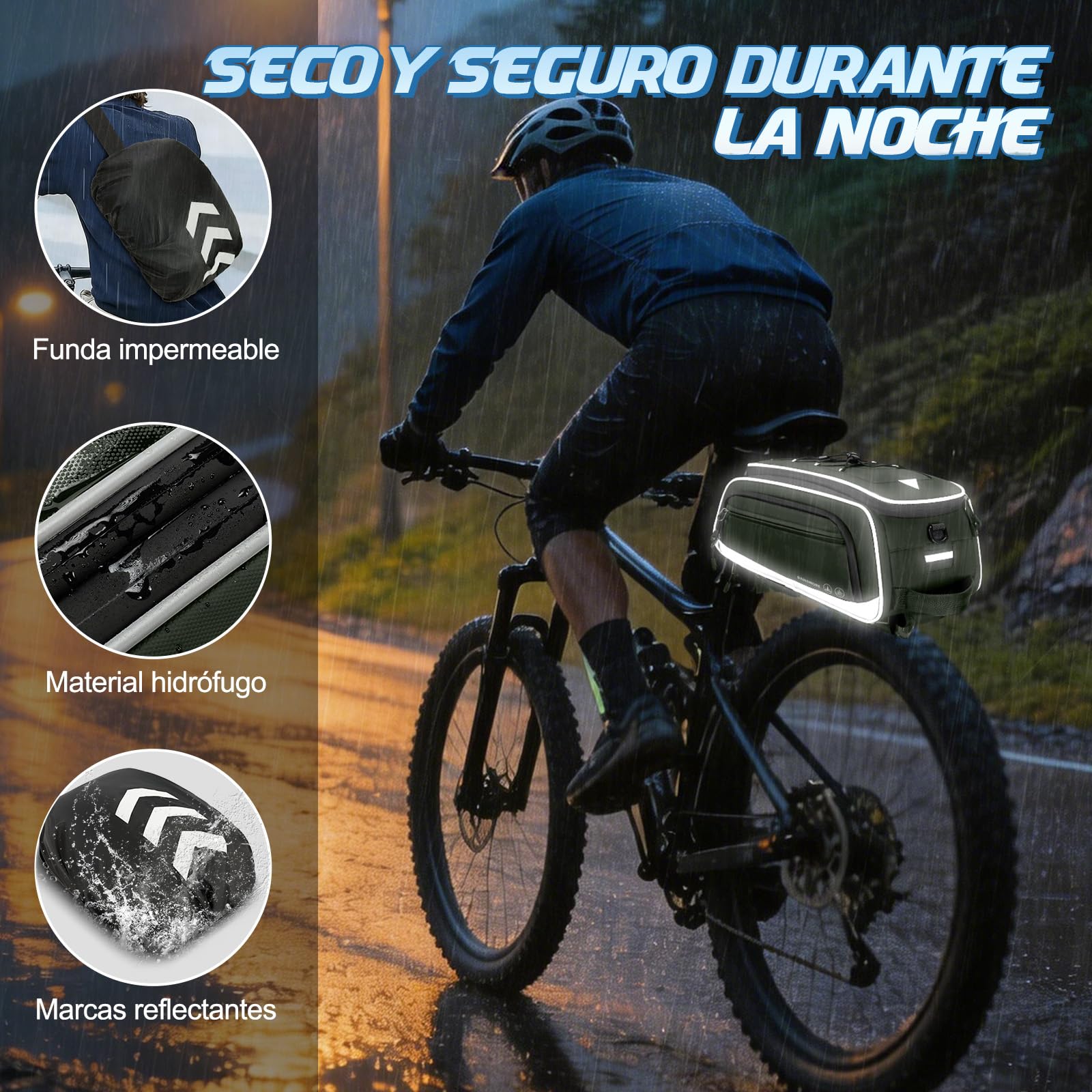 RAINSMORE Alforjas Bicicleta Impermeables 15L Expandibles Bolsa Bicicleta con Funda de Lluvia Reflectante Bolsas para Bicicleta Trasera Ciclismo Urbano y Bicicleta Eléctrica Verde