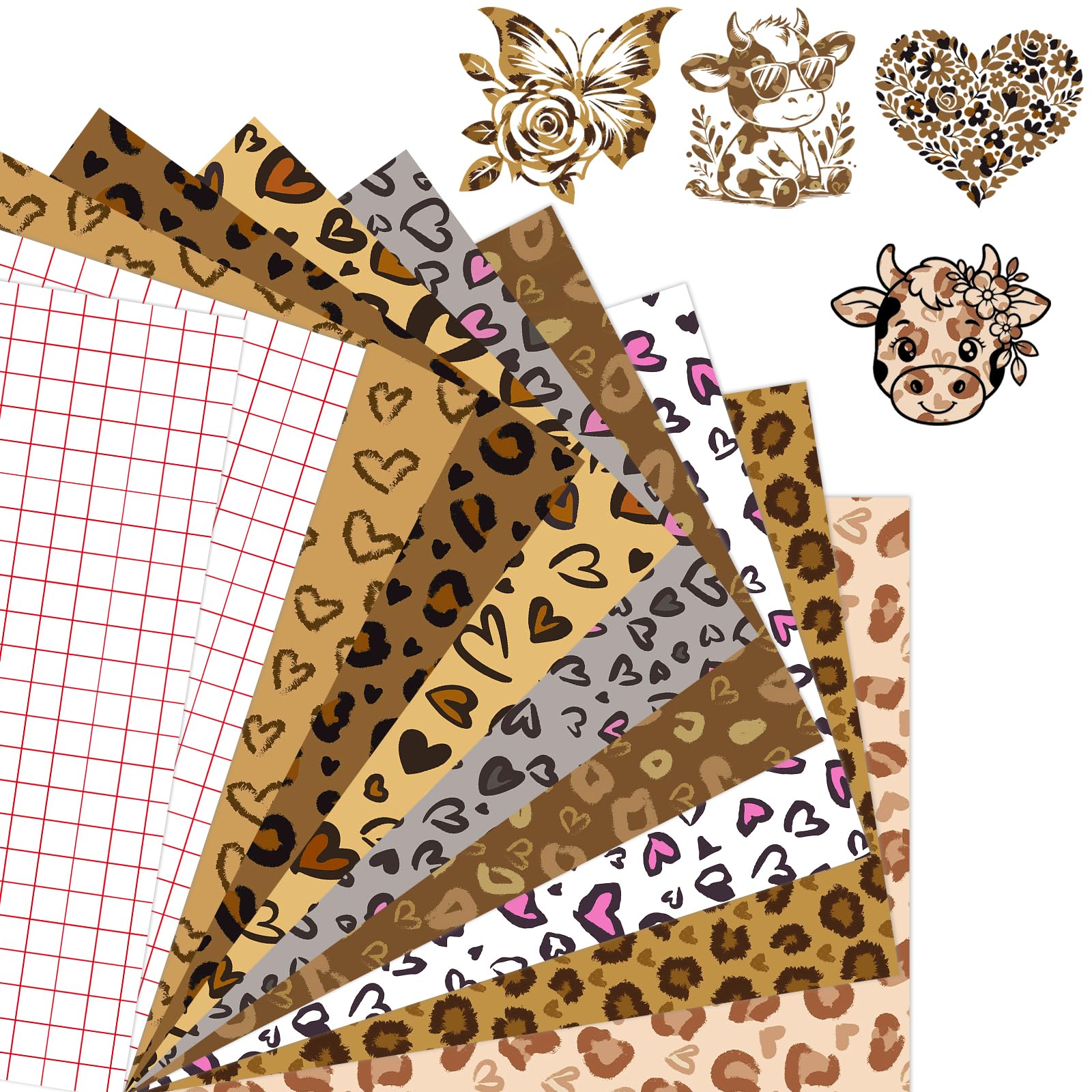 Tintnut Brown Leopard Permanent Vinyl 12x10in 8pcs Self Adhesive Vinyl