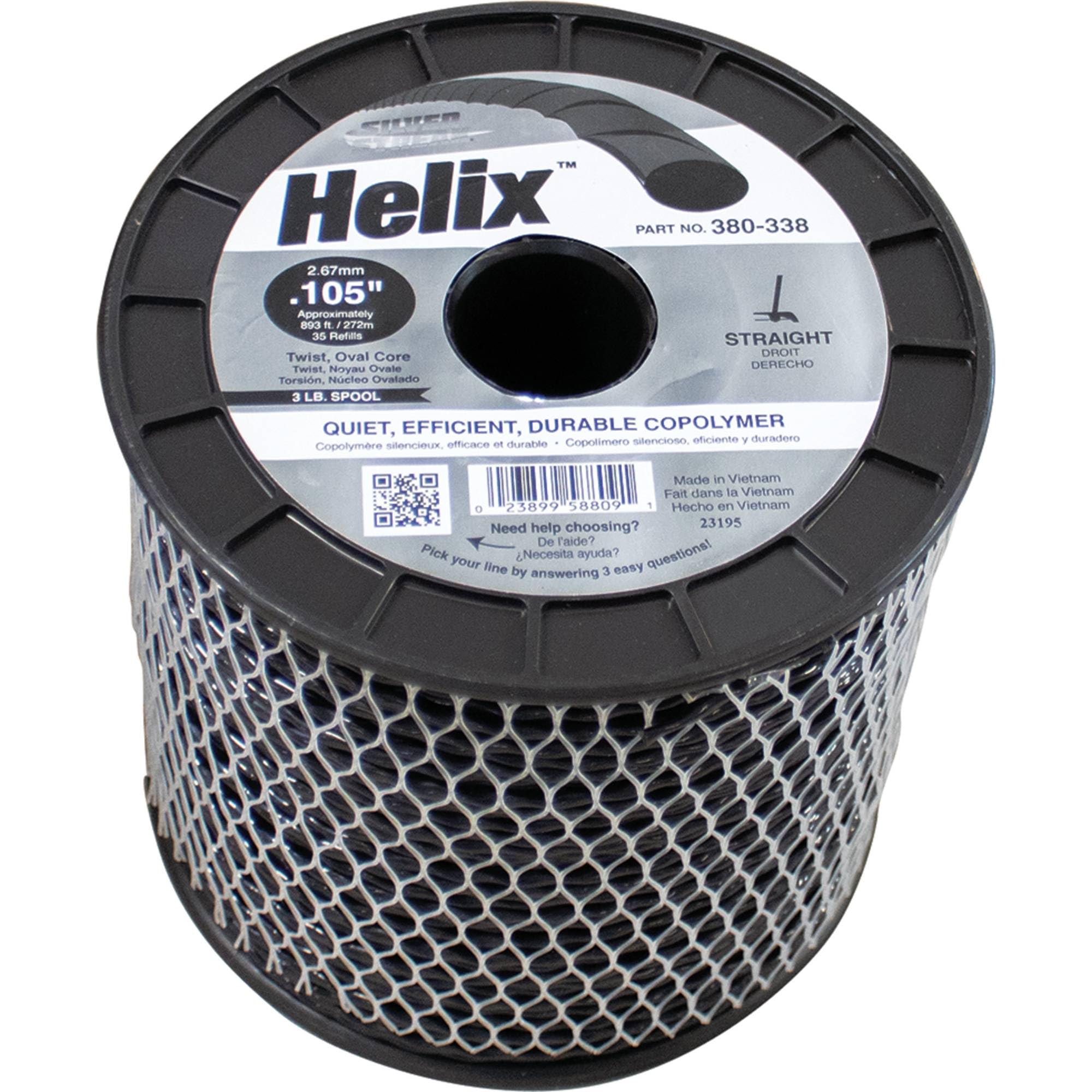 Stens 380-338 Helix Trimmer Line 893' Longitud aproximada, 0.125" de diámetro, Forma de torsión, 3 lbs. Tamaño, Color Negro