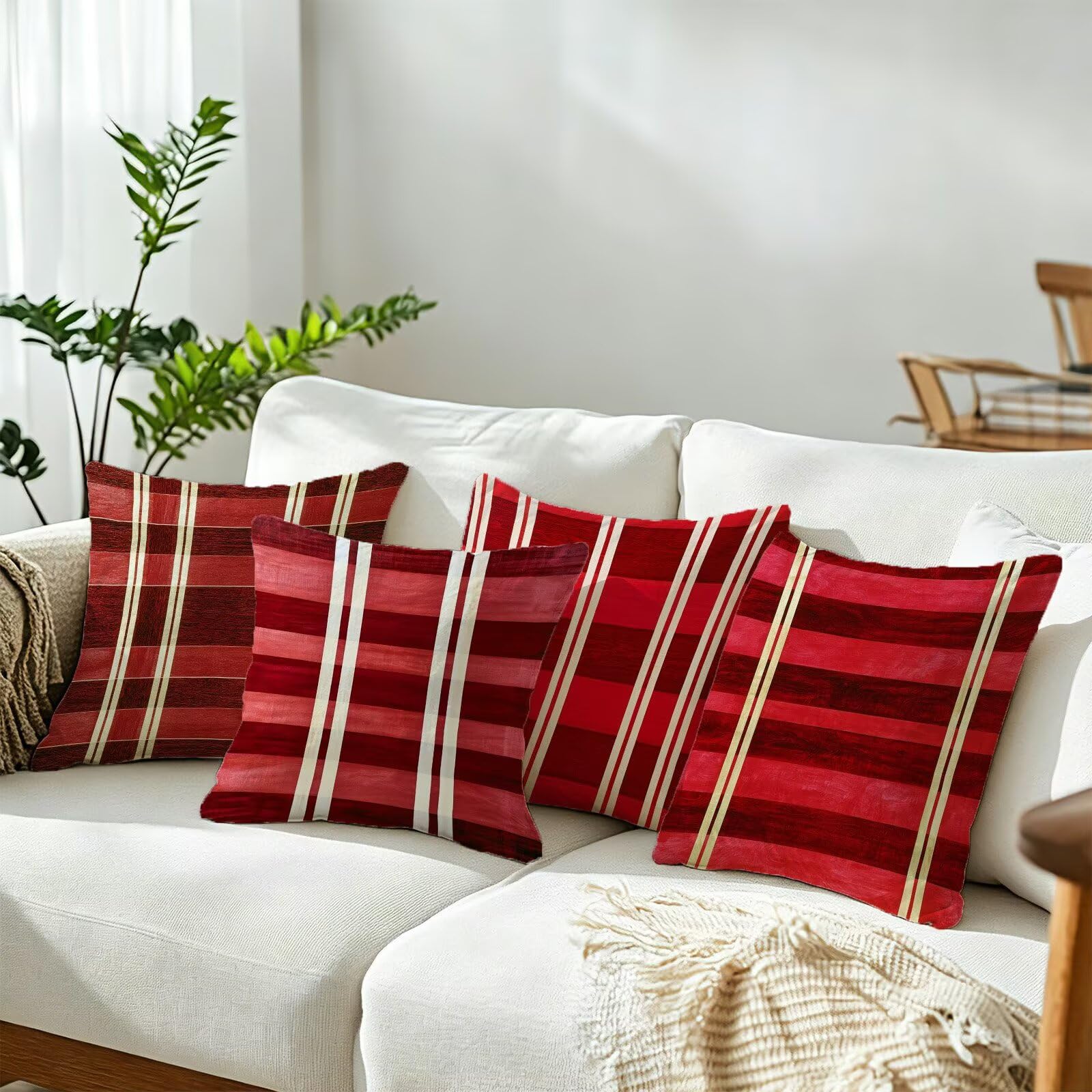 Coussin Exterieur Impermeable Rouge, Taie Oreiller 65x65 Set de 4, Cod-3781