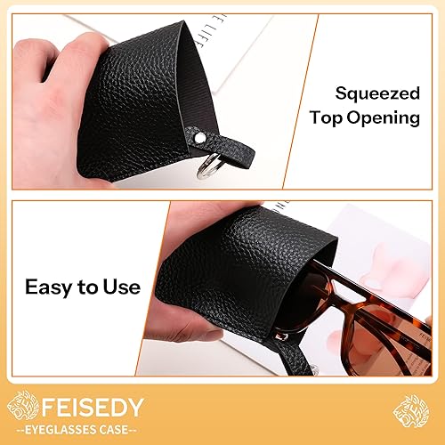 Miniatura 4 de FEISEDY Paquete de 2 fundas portátiles para gafas con gancho de clip, bolsa de cuero suave para gafas, bolsa delgada para gafas de sol B0313