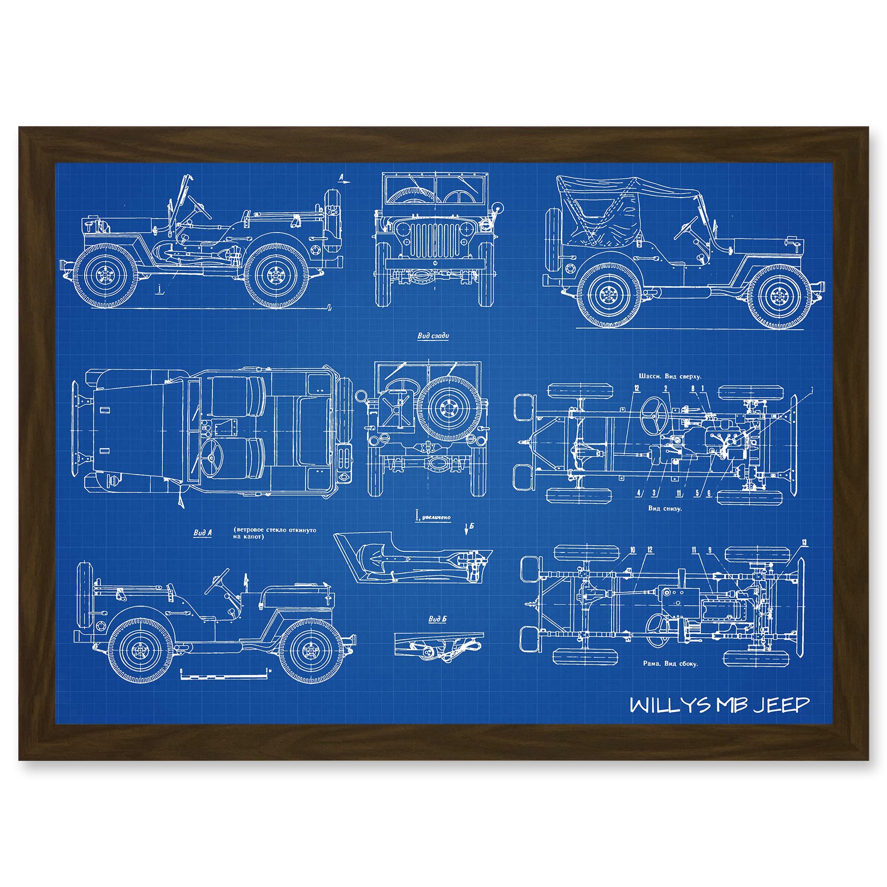 Artery8 Willys MB US Army Military Jeep Vehicle Blueprint Plan Artwork Framed Wall Art Print A4
