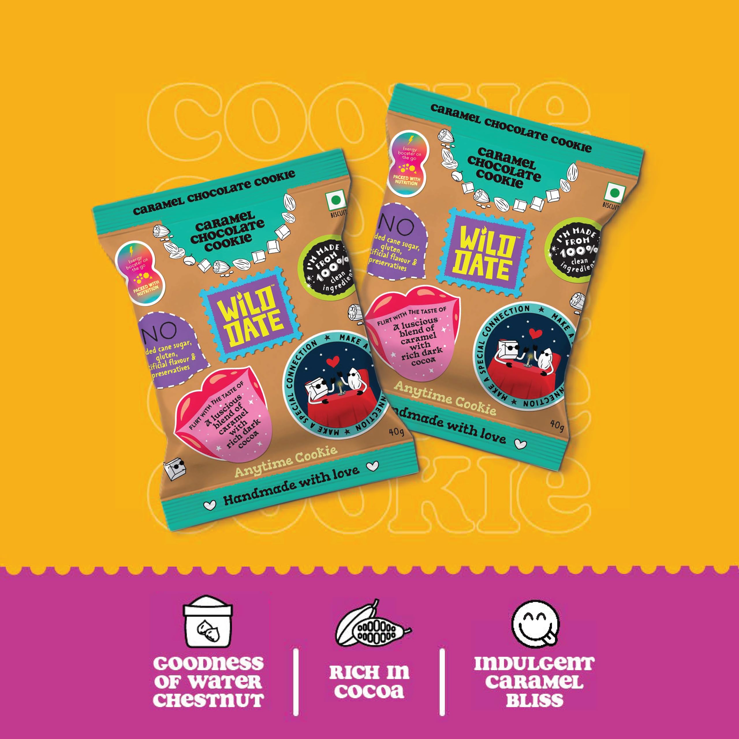 Wild Date Caramel Chocolate Cookies – Crunchy Chocolate Cookies with Natural Caramel Notes | Made with Water Chestnut Flour | Source of Plant Protein, Gluten Free, No Added Cane Sugar, No Preservatives | 200 g (Pack of 5) 4