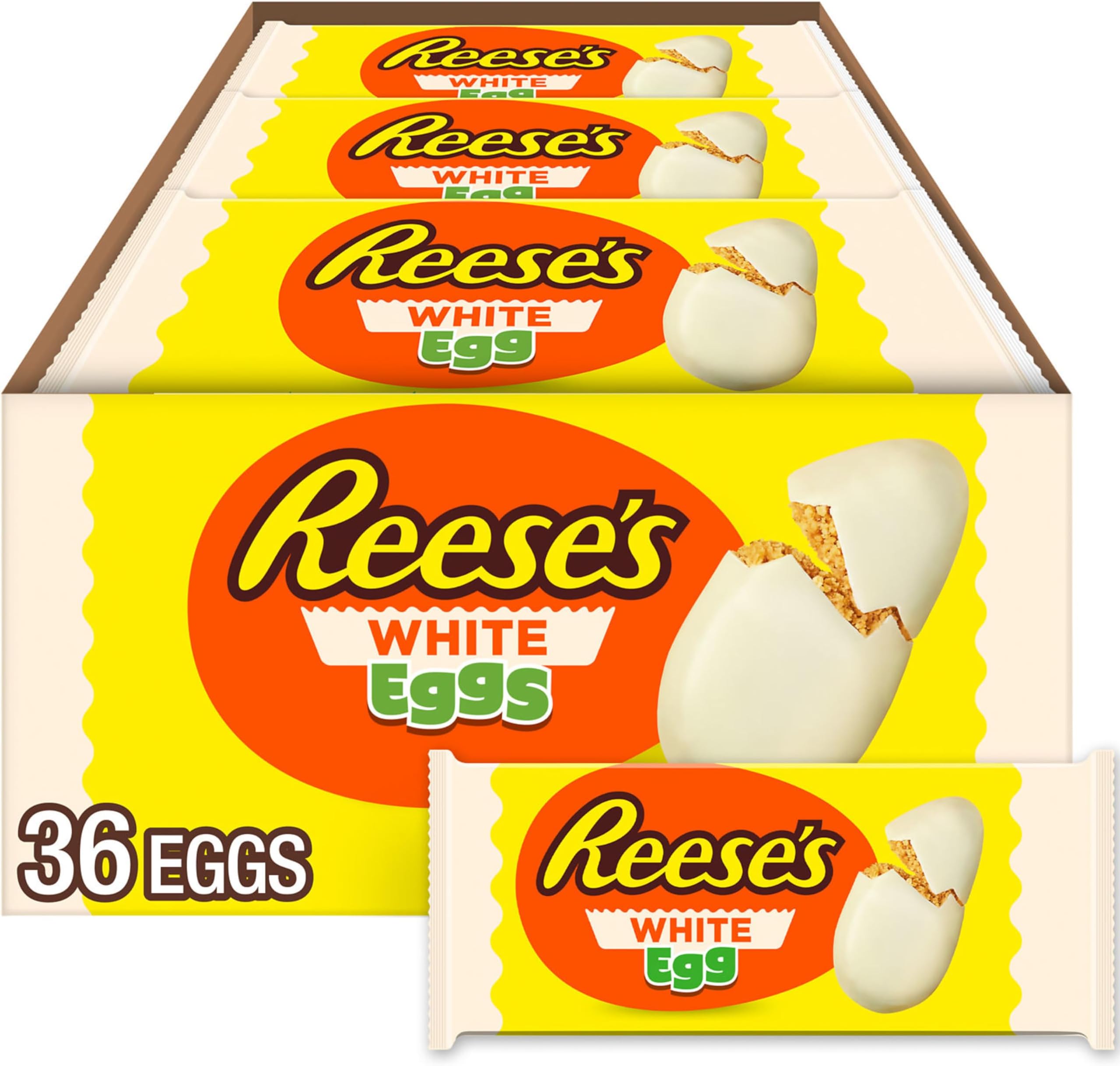 REESE'S White Creme Peanut Butter Eggs, Easter Candy Packs, 1.2 oz (36 Count)