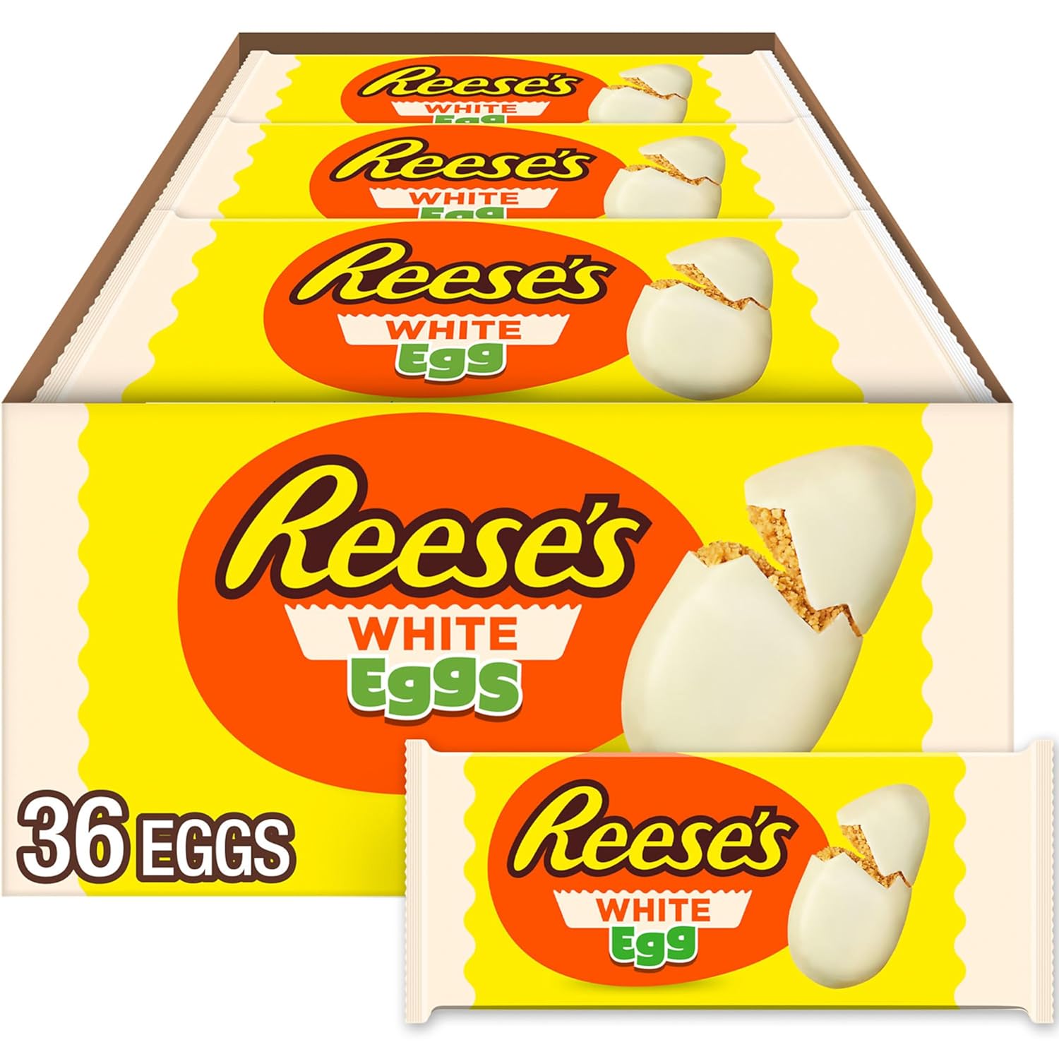 REESE'S White Creme Peanut Butter Eggs, Easter Candy Packs, 1.2 oz (36 Count)