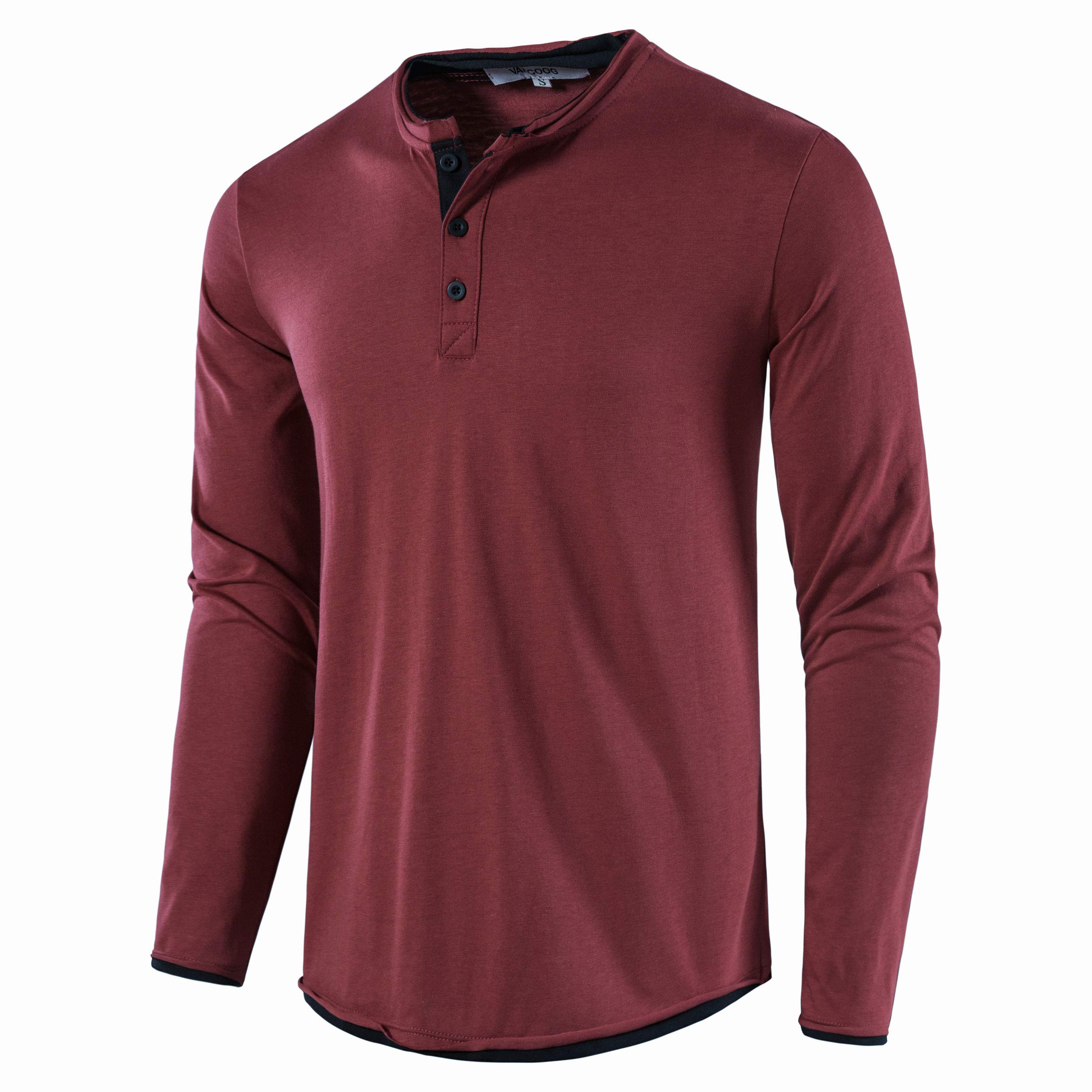 VANCOOG Mens Cotton Casual Slim Fit Basic Long Sleeve Henley