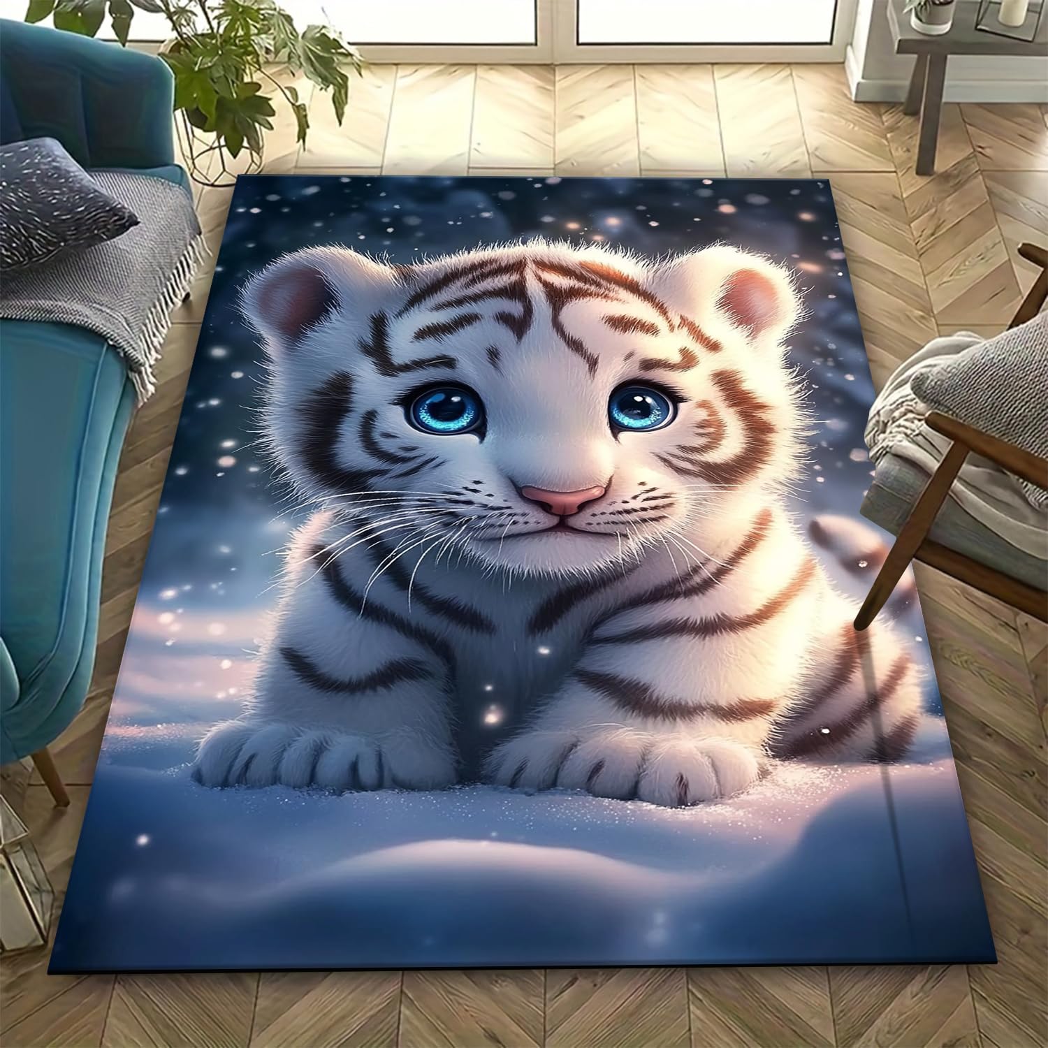 Tapis de sol pour canapé et chambre moderne, grand modèle tigre 3D antidérapant