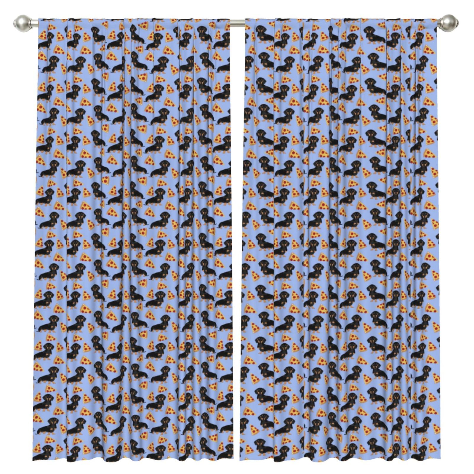 InOmak Pizza Food Dachshund Dog Cute, 2 Panels Window Curtains 52 x 84 Inch Blackout Curtains for Living Room Bedroom