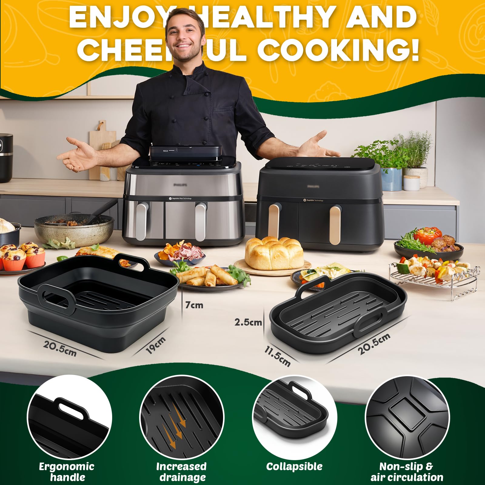 Akcesoria do frytkownicy na gorące powietrze do Philips Airfryer Dual Basket 3000-5000 seria 9 l (6 l/3 l), 15 sztuk silikonowych form do pieczenia Air Fryer Accessories, silikonowa forma do