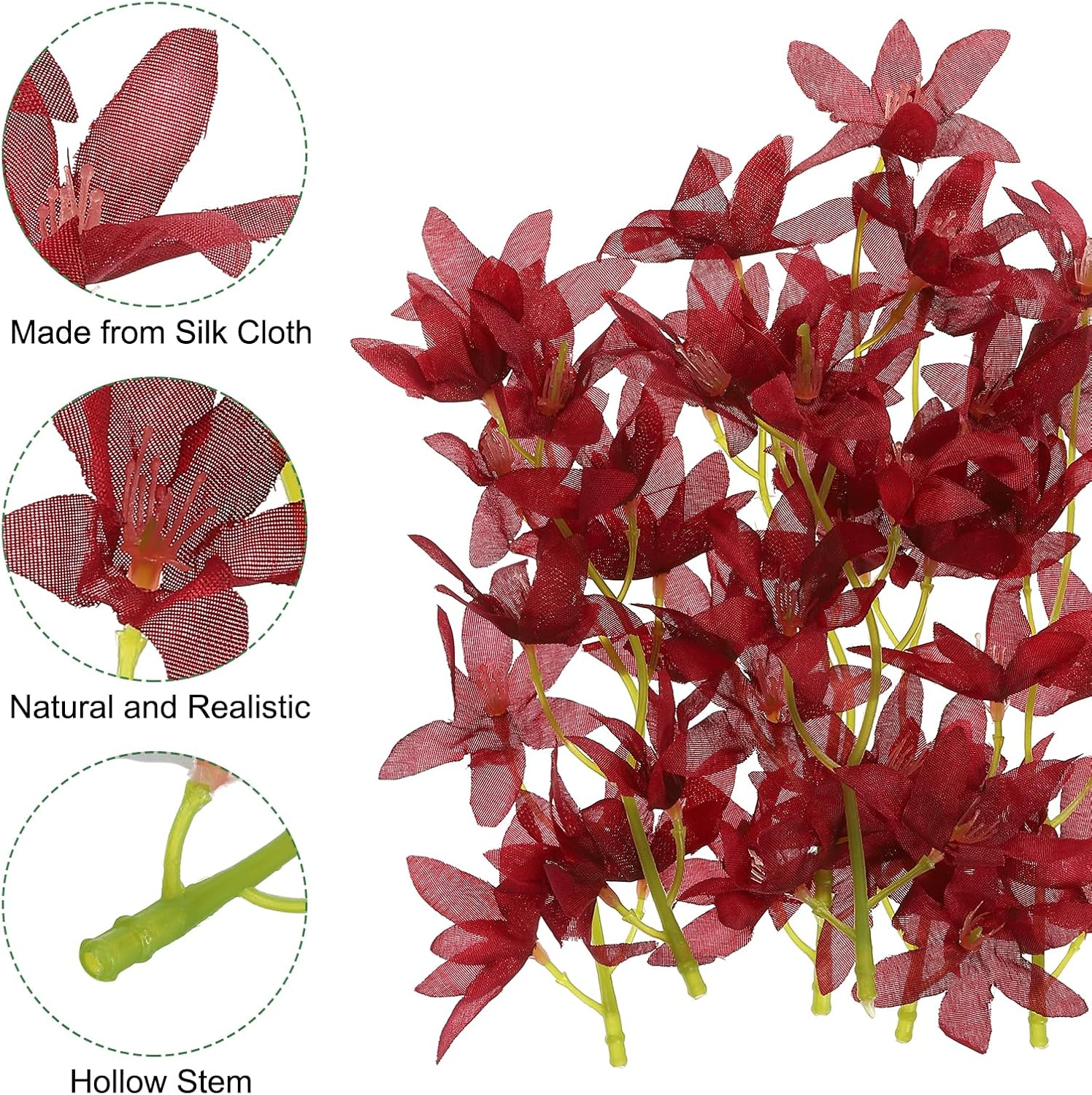 PATIKIL 7 Inch Artificial Orchid Flower, 24 Pcs Floating Candles Simulation Flower Cylinder Vase Fillers for Home Wedding Decoration, Burgundy