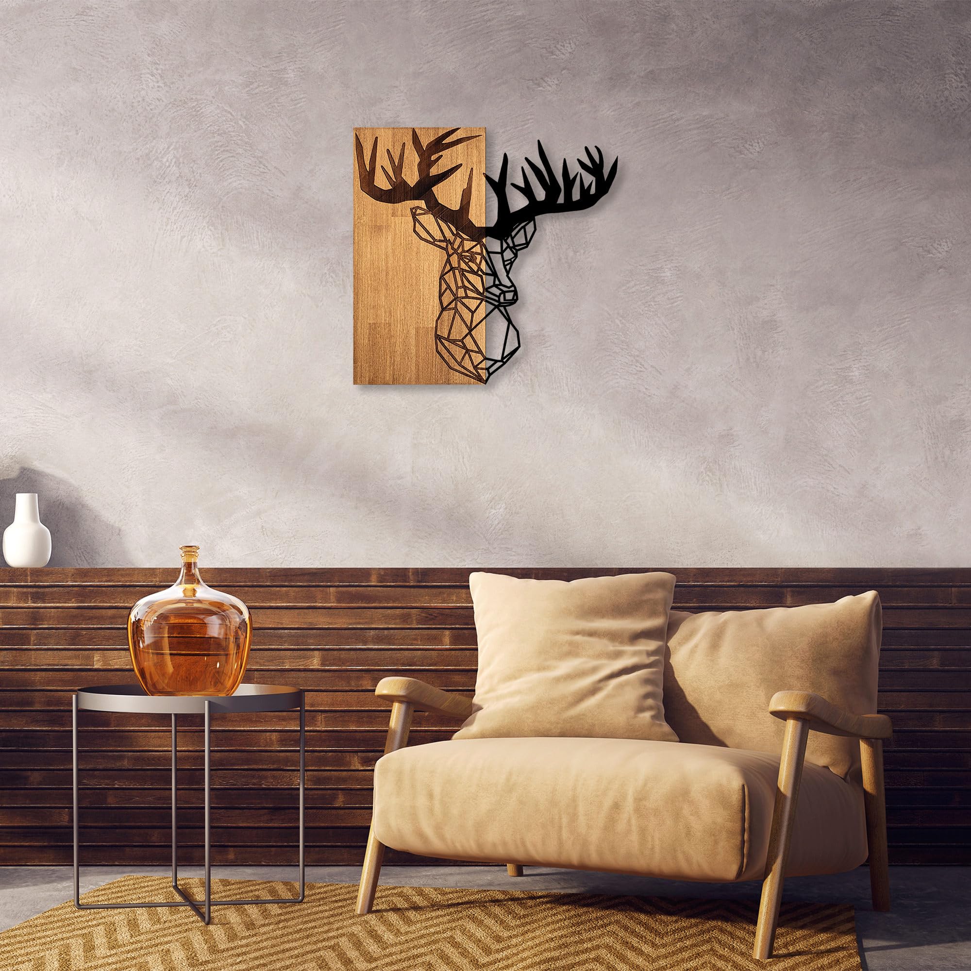 Elegant Decorative Wooden Wall Accessory, Walnut & Black, 58 x 60 cm, 50% Wood (3 cm) & Metal (1.5 mm), Unique Texture & Colour Variations