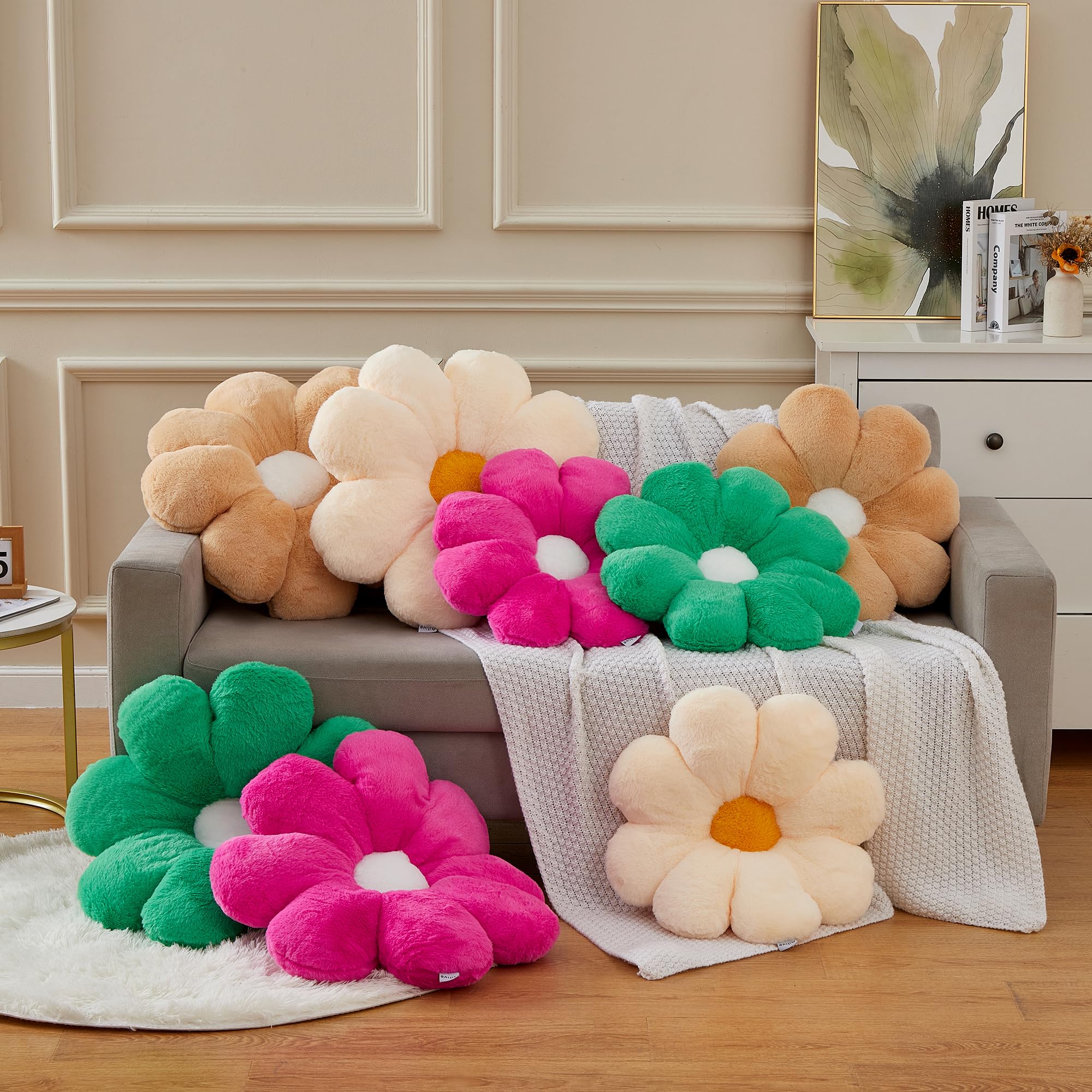 Cojín decorativo con forma de margarita rosa profundo de 17.7 pulgadas para niños, adolescentes, adolescentes y niñas.