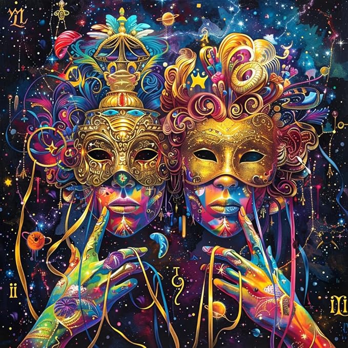 Zodiac Sign Gemini with Golden Mask 5D Diamond Art Painting Full Square Drill Diamond Art Painting by Number Kits for Adults Mosaic Cross Stitch for Wall Decor 14x14inch(5)