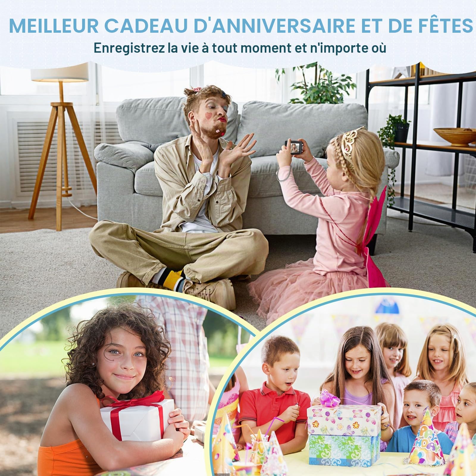 Appareil Photo Numérique 1080P 44MP Caméra Numérique avec 2.4" LCD Écran LED Lumière et 16X Zoom Numérique Rechargeable Appareil Photo Numérique Compacte pour Enfant Jeune Débutant