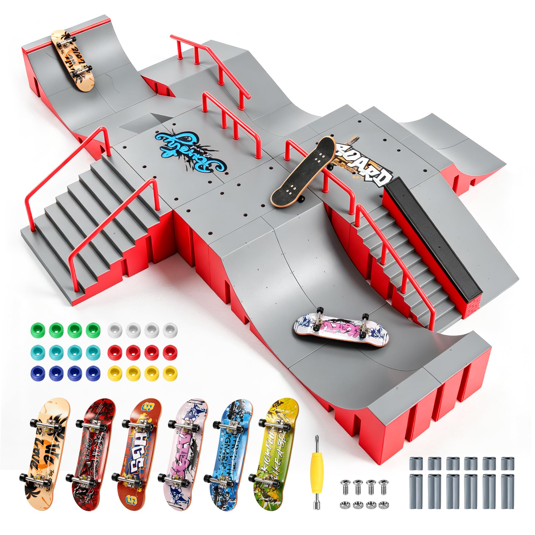 Hamino Finger Skateboard Park Set, Includes Six Finger-Skateboards and Fifteen Ramps, It is the Ideal Choice for Skateboarding Enthusiasts