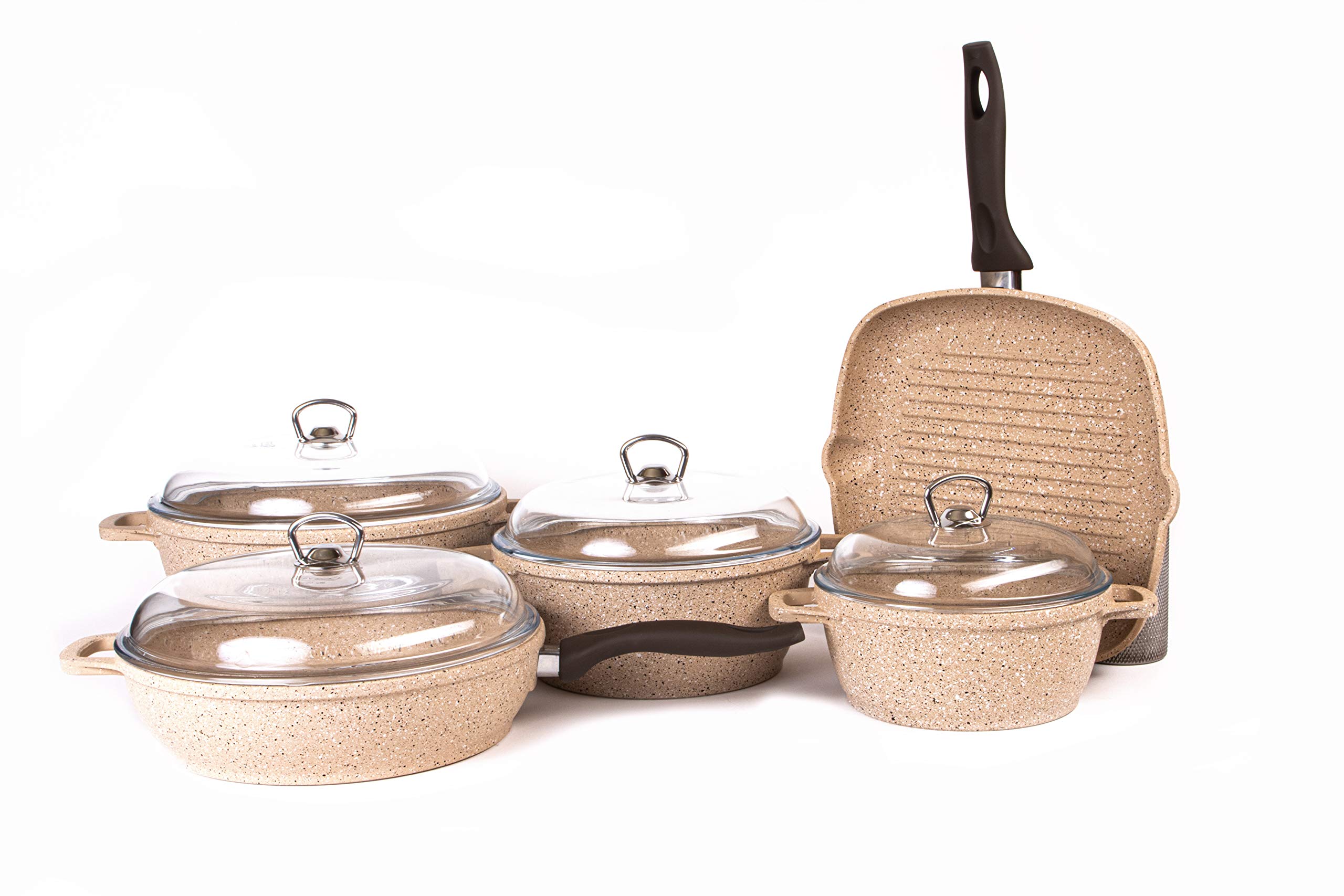 Falez Silico-Cast Brownstone Cookware 9 Pieces Set