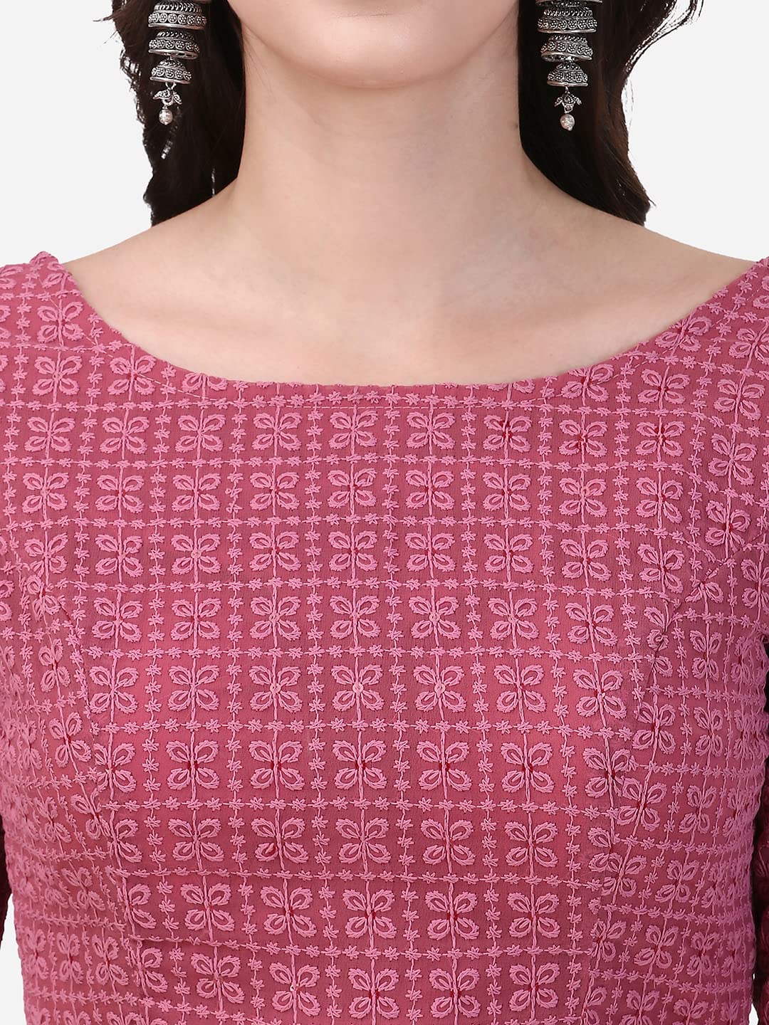 OOMPH! Traditional Cotton Schiffli Fabric Blouse for Women |Elbow Length Sleeves | Wedding & Festival wear | Comfortable & Trendy Ethnic Wear | Readymade Blouse for Saree & Lehenga - Image 5 thumbnail
