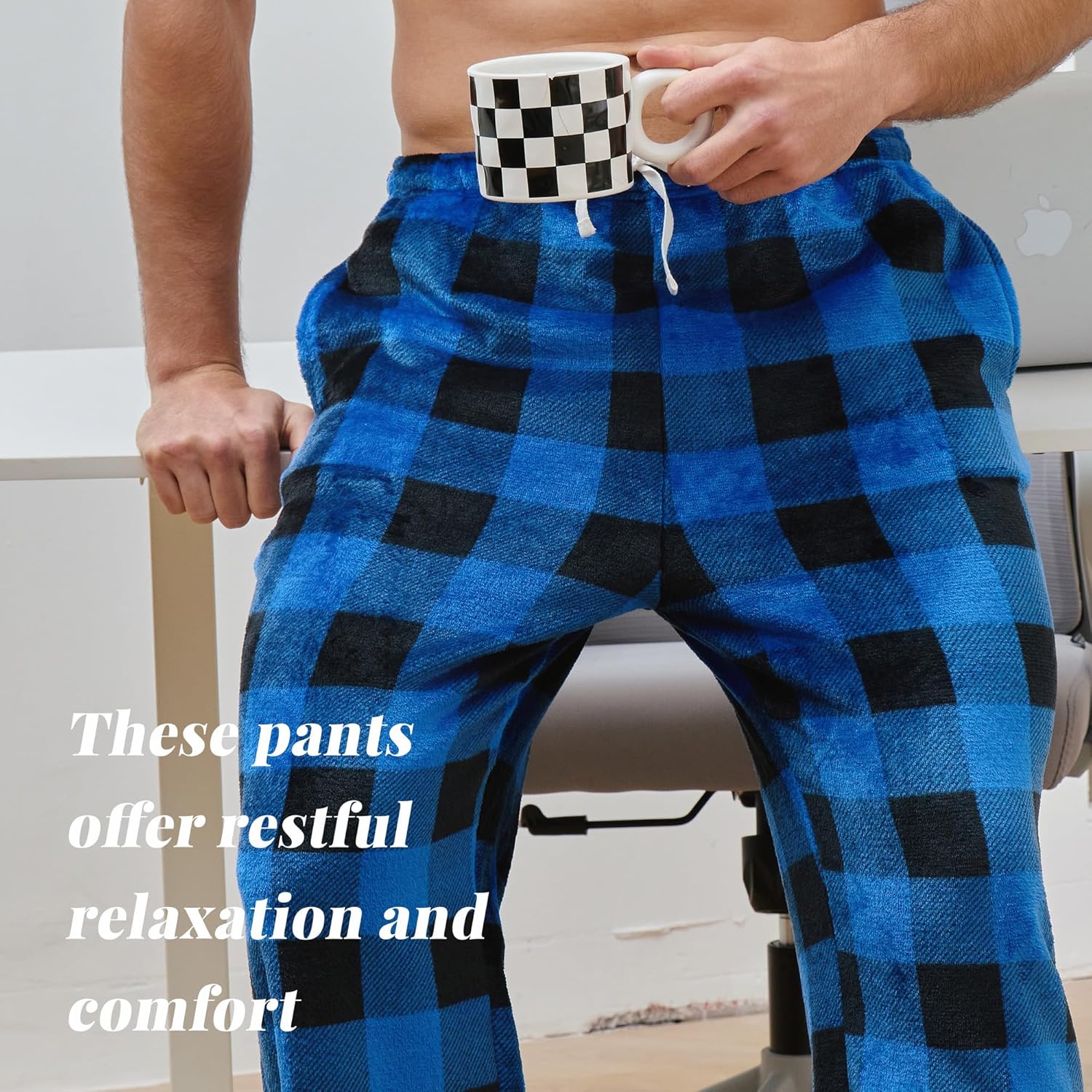 Vulcanodon Mens Pajama Pants Soft Plaid Bottoms with Pockets Sleep Lounge PJ - Image 5