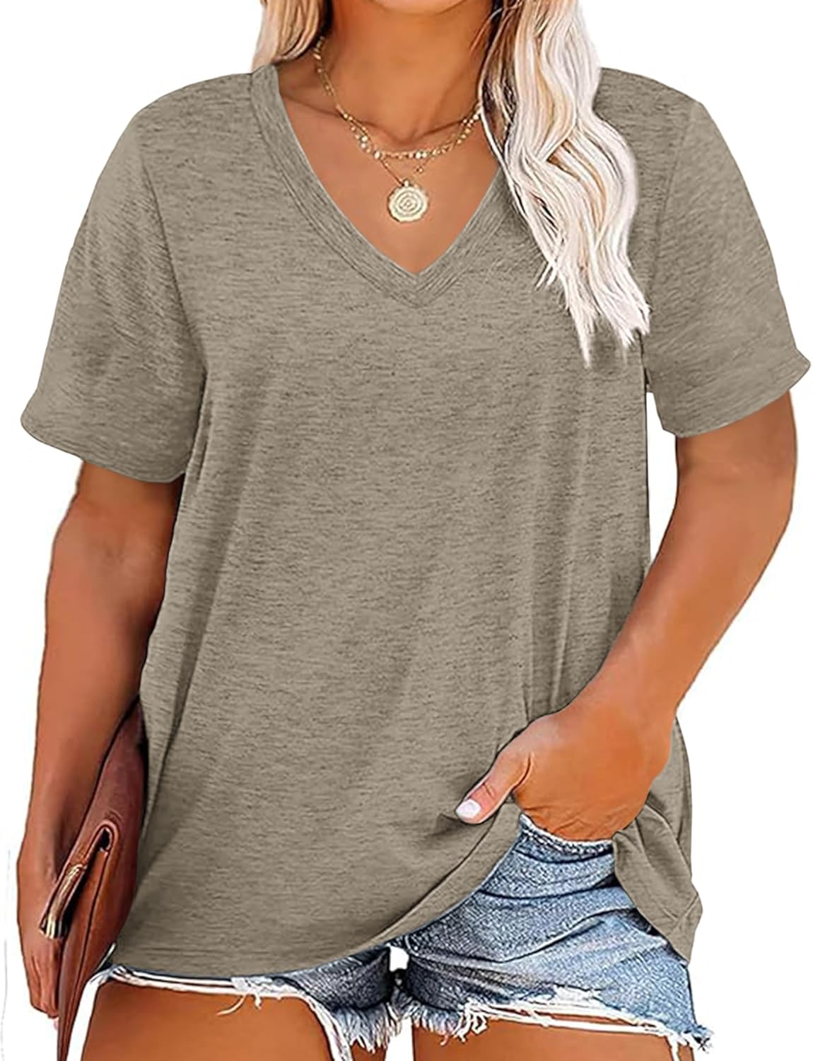 Kancystore Women's Plus Size V Neck T Shirts Short Sleeve Tops Casual Summer Tshirts Loose Fit Tees XL-5X