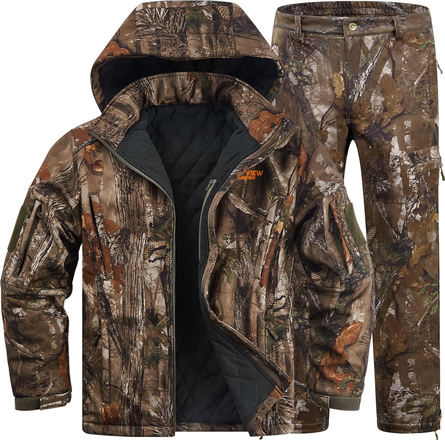 NEW VIEW Insulated Hunting Clothes for Men Cold Weather, Warm Camo Hunting Jacket and Pants, Hunting Suit for Deer Duck Hunts