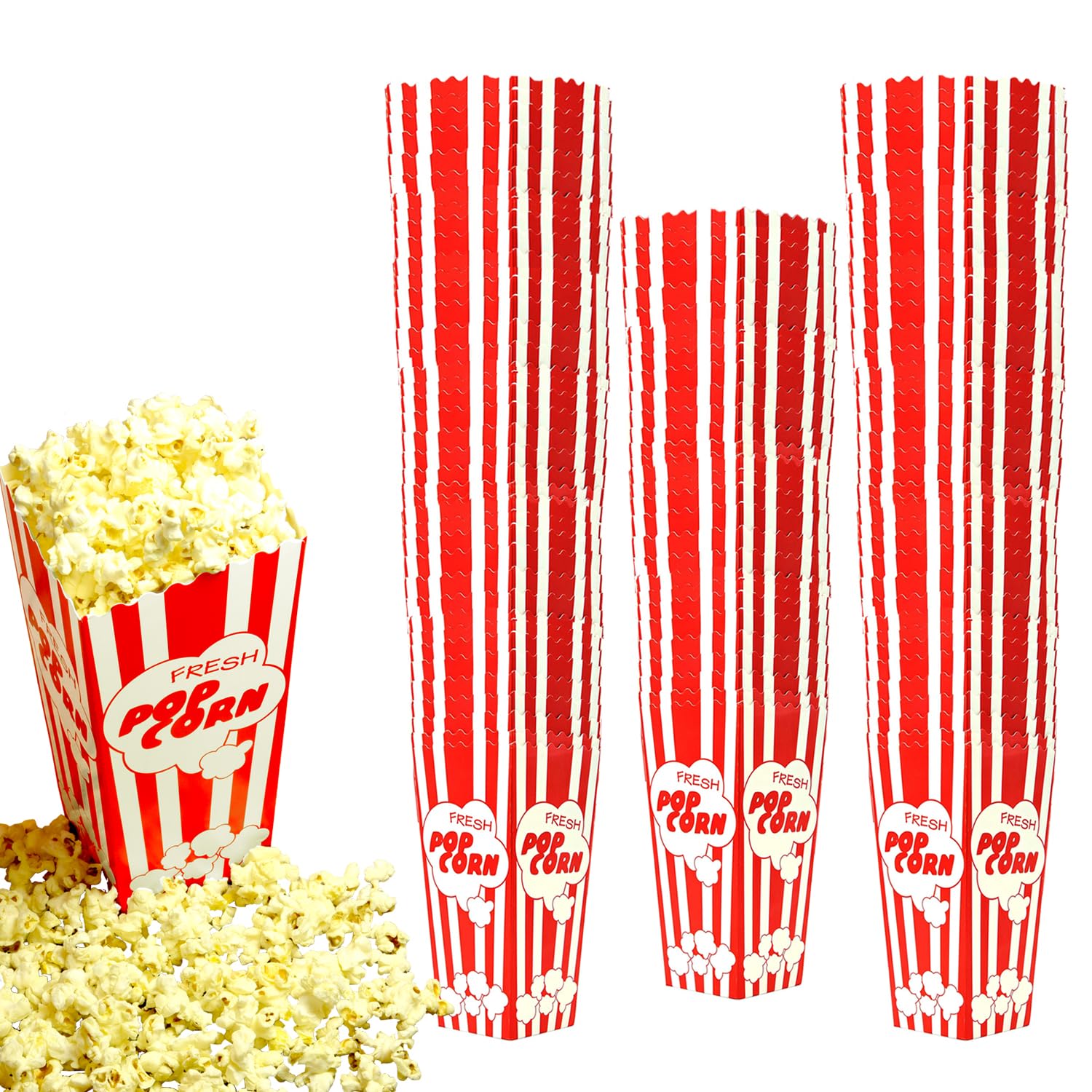Salbree 110 Tall Movie Night Paper Popcorn Boxes Nostalgic Red White Stripe