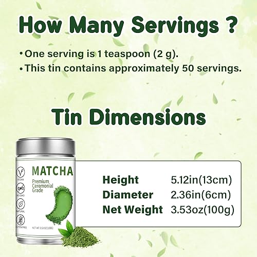 Miniatura 6 de Polvo matcha de grado ceremonial de primera calidad, 100% orgánico té verde japonés de primera cosecha, molido a piedra para lattes y ceremonias de