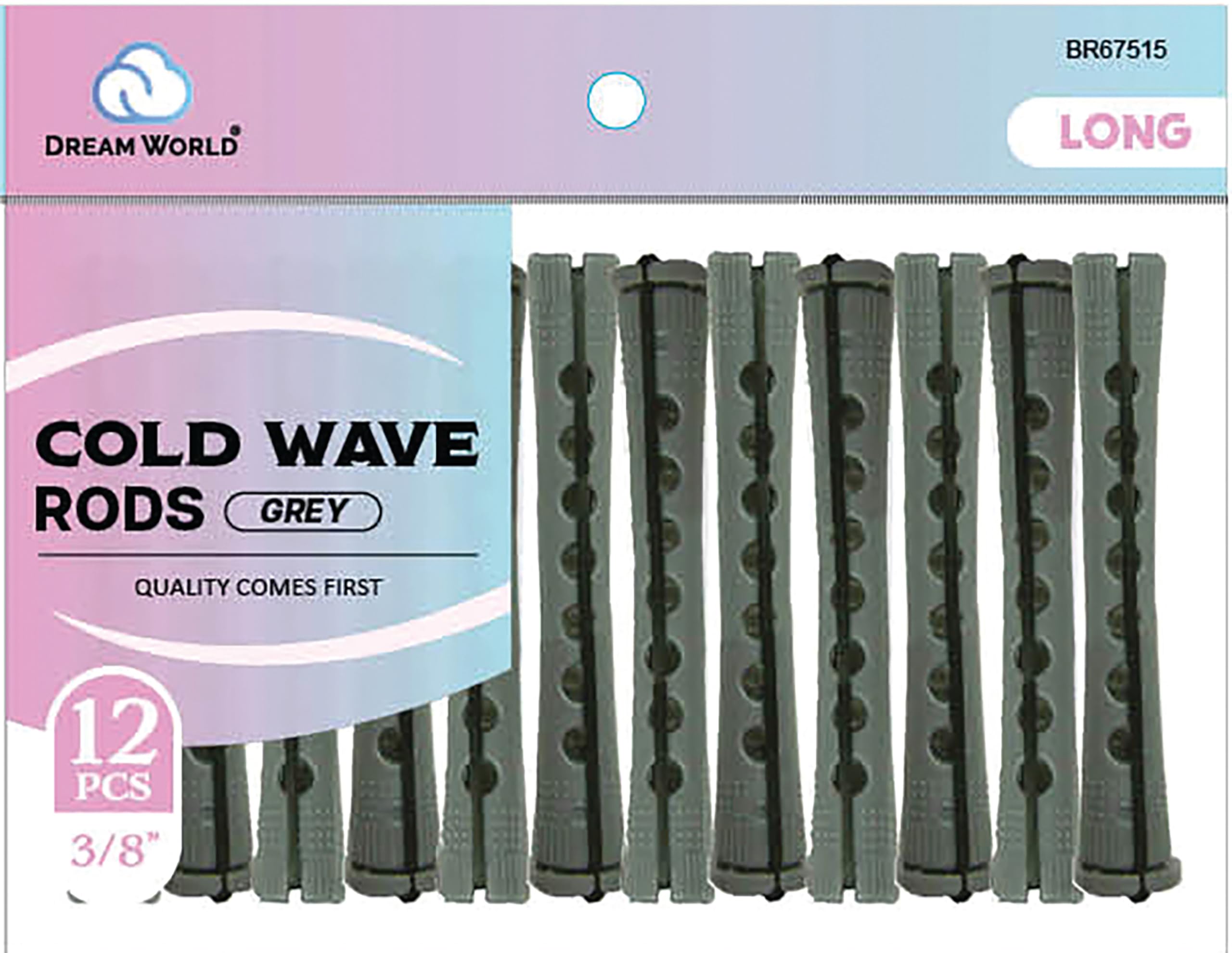 Dream World 3/8" Cold Wave Rods Long Grey 12 Pcs Pack