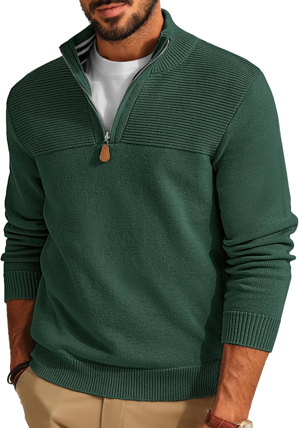 PJ PAUL JONES Men's Quarter Zip Sweater Slim Fit Casual Pullover Sweater Mock Neck Polo Sweaters