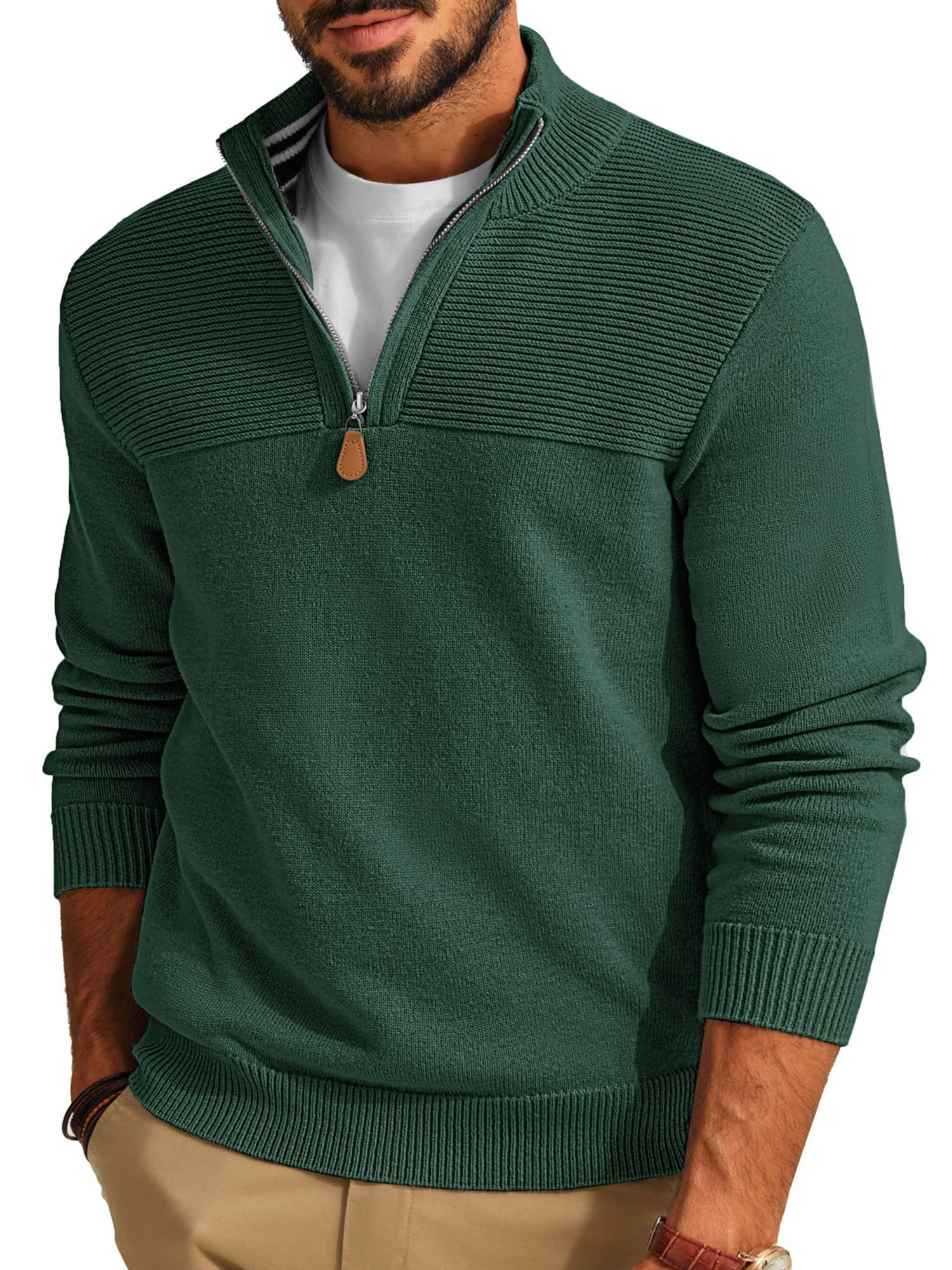 pj paul jones Men's Quarter Zip Sweater Slim Fit Casual Pullover Sweater Mock Neck Polo Sweaters-picture-30