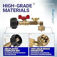 Vista 5 de BlueStars [100% Solid Brass] Propane Refill Adapter for 1 LB. Tanks, Propane Adapter 20lb to 1lb Converter with Gauge & Valve – Fits QCC1/Type1 and