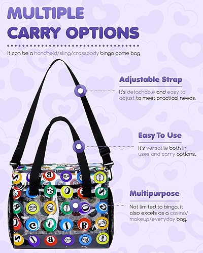 Miniatura 3 de Bolsa de bingo para Daubers Dabbers Dobbers - Bolsas de bingo transparentes con bolsillos para accesorios de bingo, bolsa de bingo para juegos de