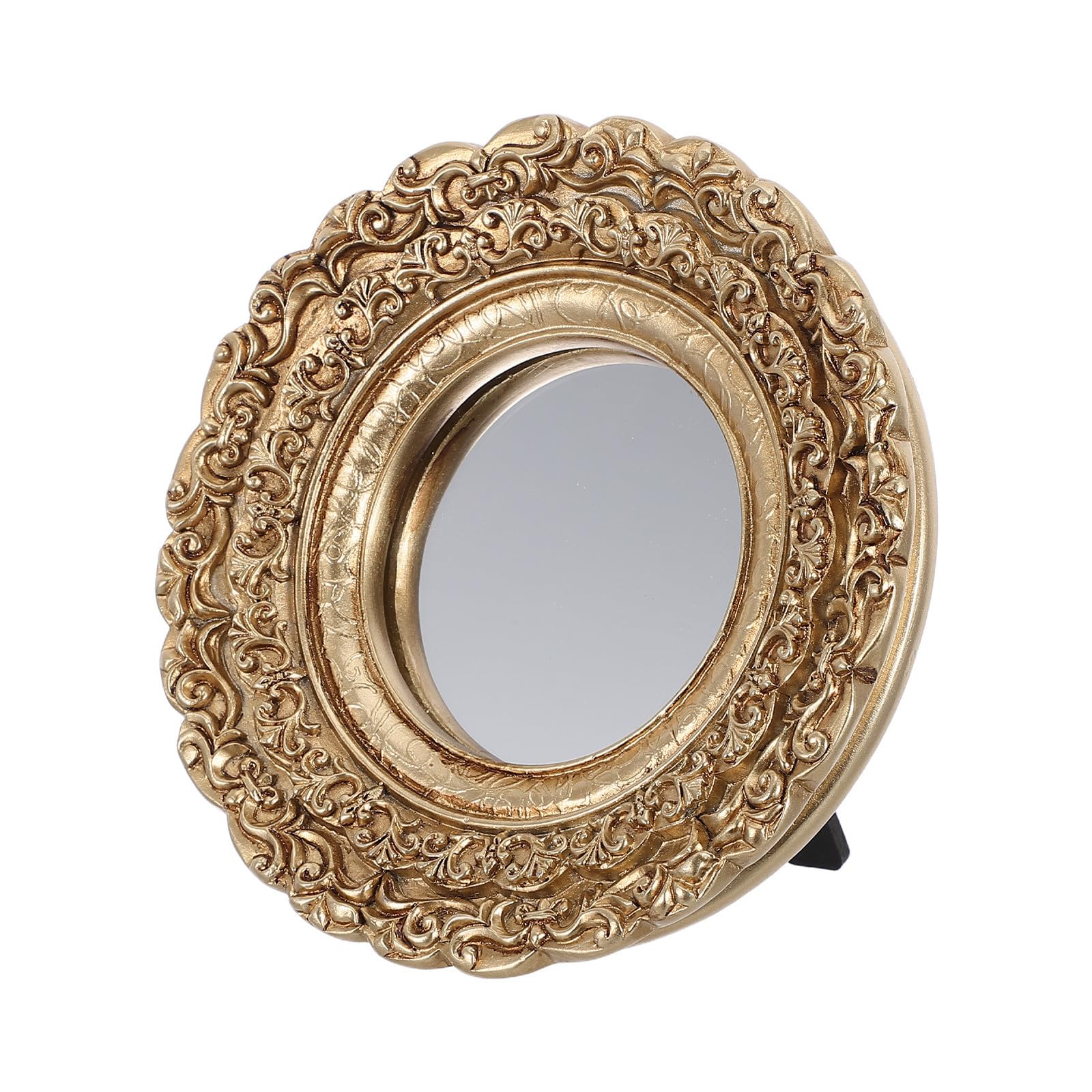 Espejo de mesa vintage redondo NULYLU con base pesada de resina para maquillaje dorado