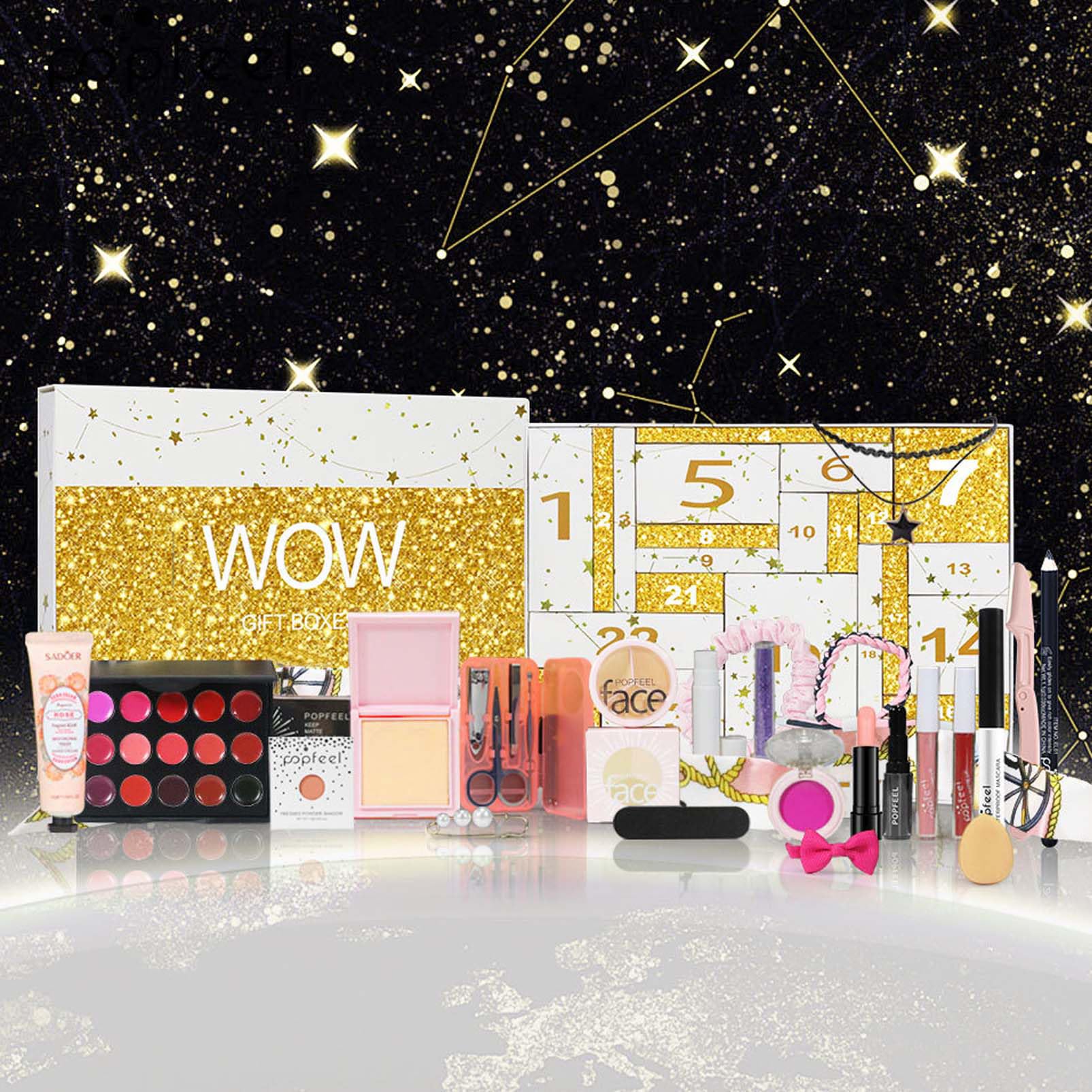 EONFAVE Beauty kalendarz adwentowy 2025, 24 sztuki, zestaw do makijażu, kalendarz adwentowy 2025, dla kobiet, zestaw do makijażu dla najlepszego zestawu prezentowego, ekskluzywne kosmetyki, z kredką
