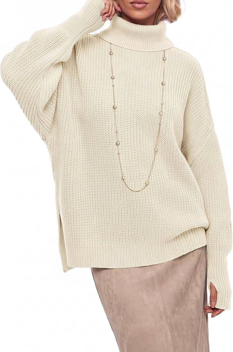 Women's Wool Blend Oversized Turtleneck Fall Work Casual Sweater