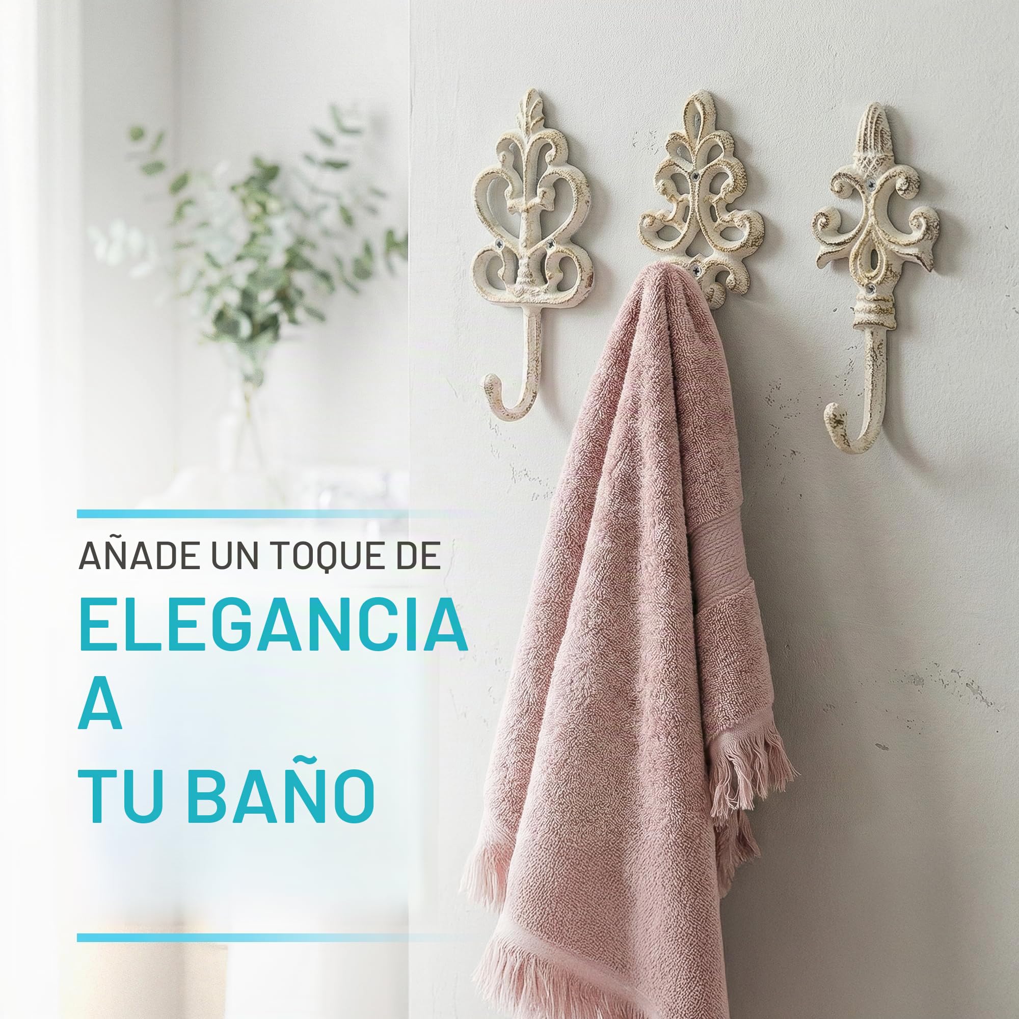 Comfify Ganchos de pared decorativos de hierro fundido antiguo, rústico, estilo campestre francés, grandes ganchos decorativos para colgar, juego de 3, tornillos y anclajes para montaje incluidos