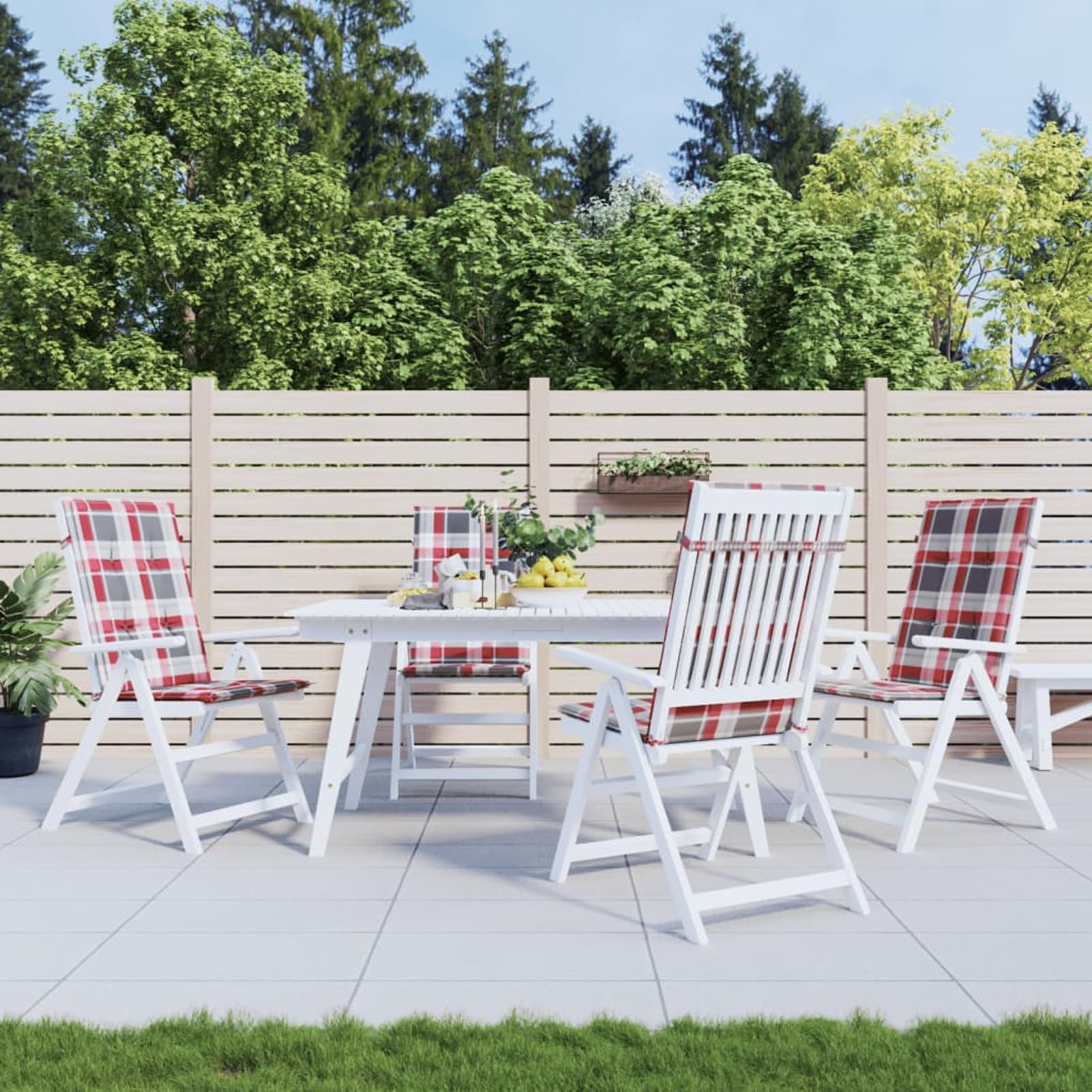 LAPOOH Cojín Silla jardín Respaldo Alto 4 uds Cuadros Rojo 120x50x3 cm, Cojines para Butacas De Jardin, Cojines Sillas Cocina, Cojines para Sillas De Terraza, Cojin Silla Exterior