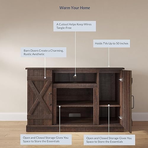 Miniatura 23 de BELLEZE - Soporte de madera rústico para TV de hasta 50", color roble Sargent Gris desteñido,Blanco,Pino Ashland,Gris,claro,Roble