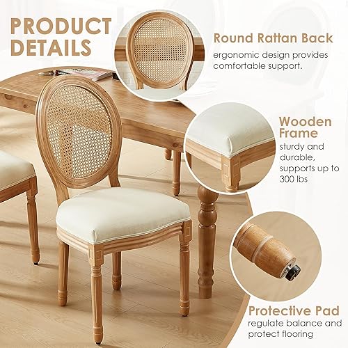 Miniatura 4 de Kiztir Juego de 2 sillas de comedor de ratán, sillas de comedor de estilo francés rústico de mediados de siglo, sillas de comedor de acento estilo