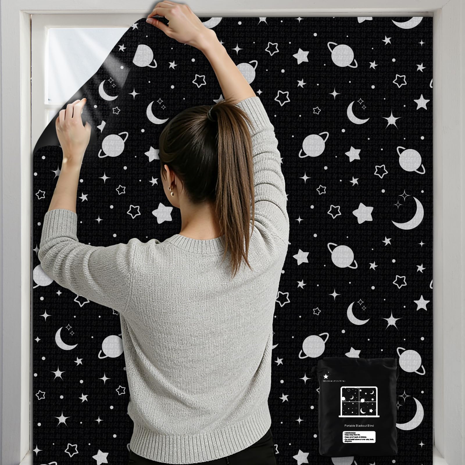 Yelmzir Black Portable Out Blind With Suction Cups, Stick On Out Blinds For Windows, Adjustable No Drill Temporary Out Blinds For Bedroom, Travel 130 X 198Cm